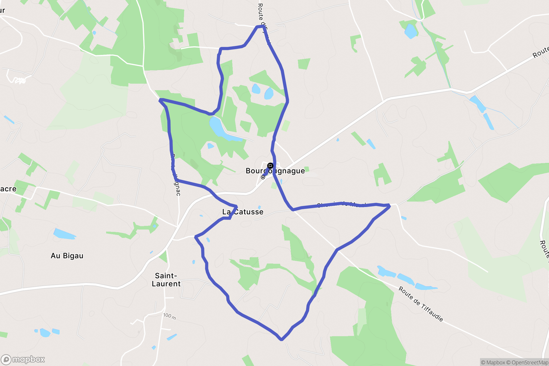Bourgougnague : carte du parcours de randonnée - France