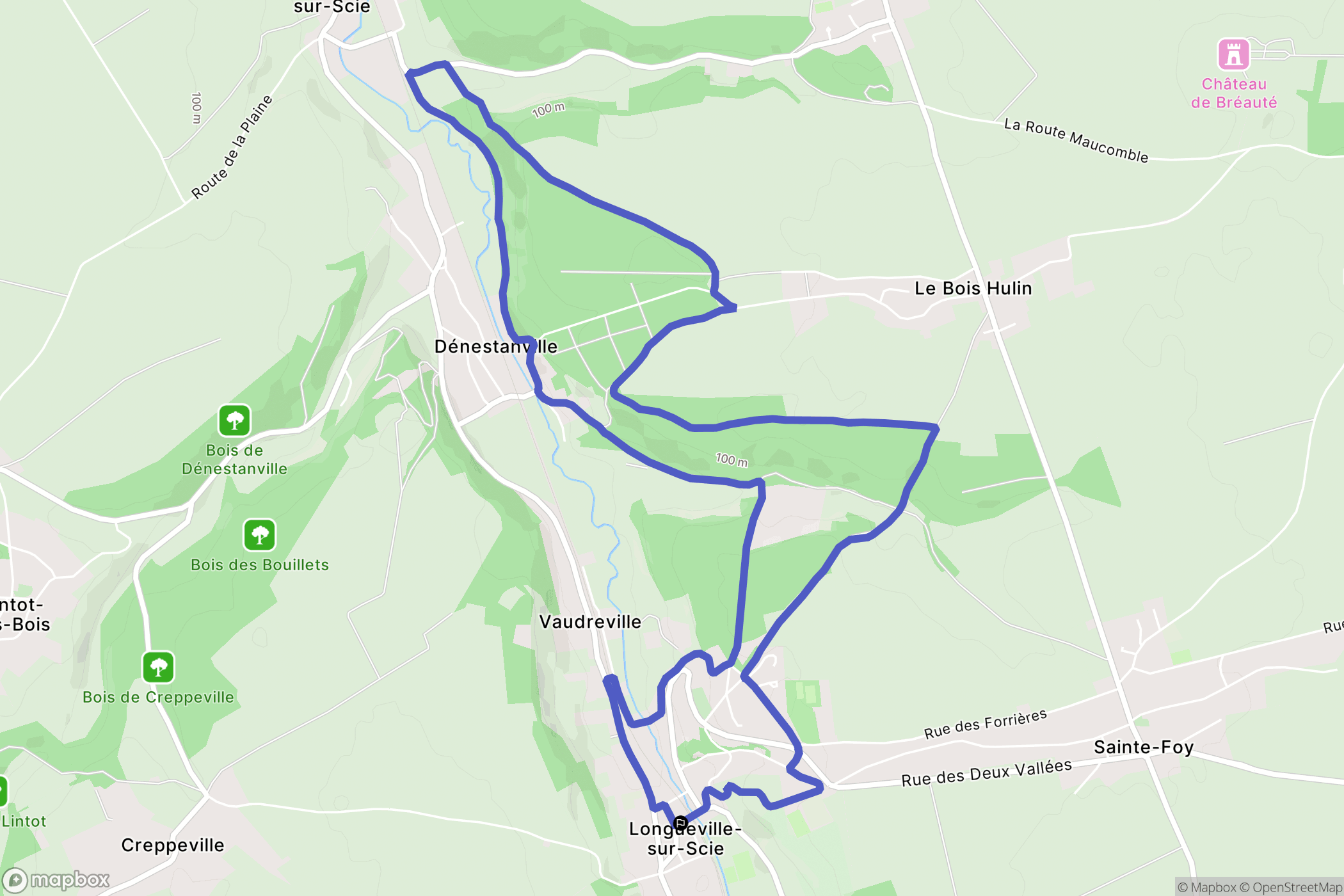 Longueville-sur-Scie : carte du parcours de randonnée - France