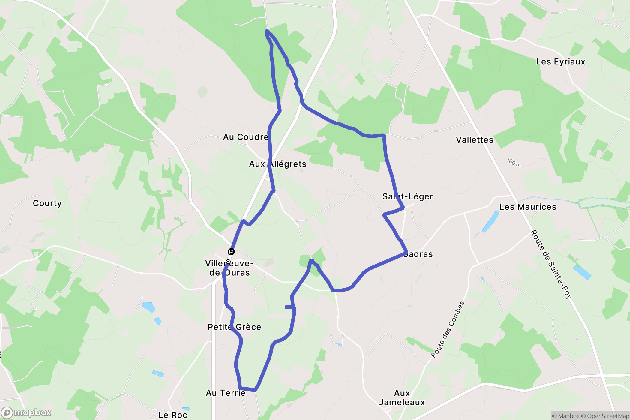 Villeneuve-de-Duras : carte du parcours de randonnée - France