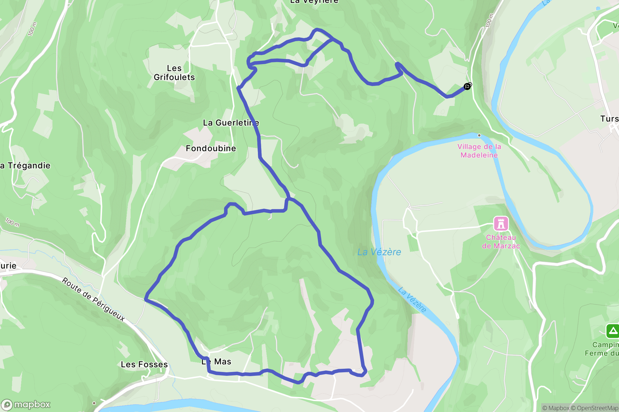 Tursac : carte du parcours de randonnée - France