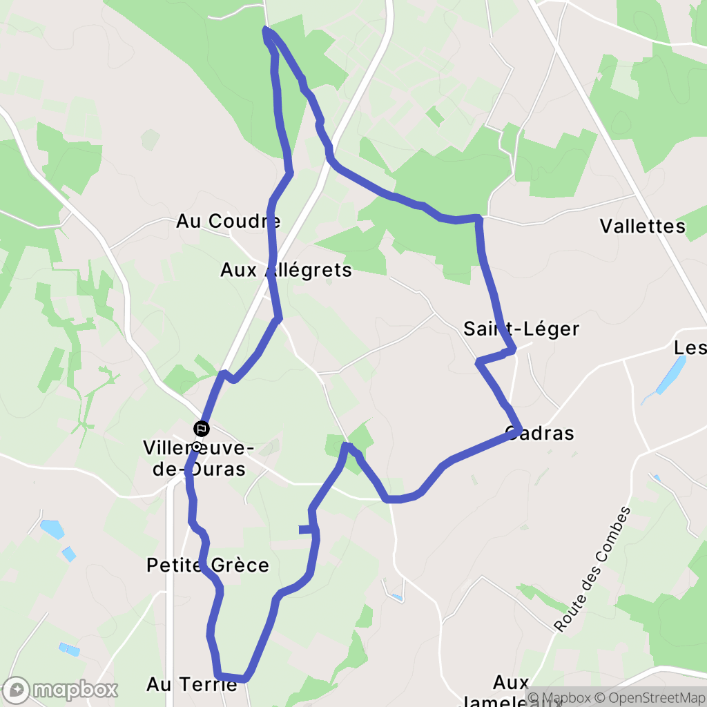 Villeneuve-de-Duras : carte du parcours de randonnée - France
