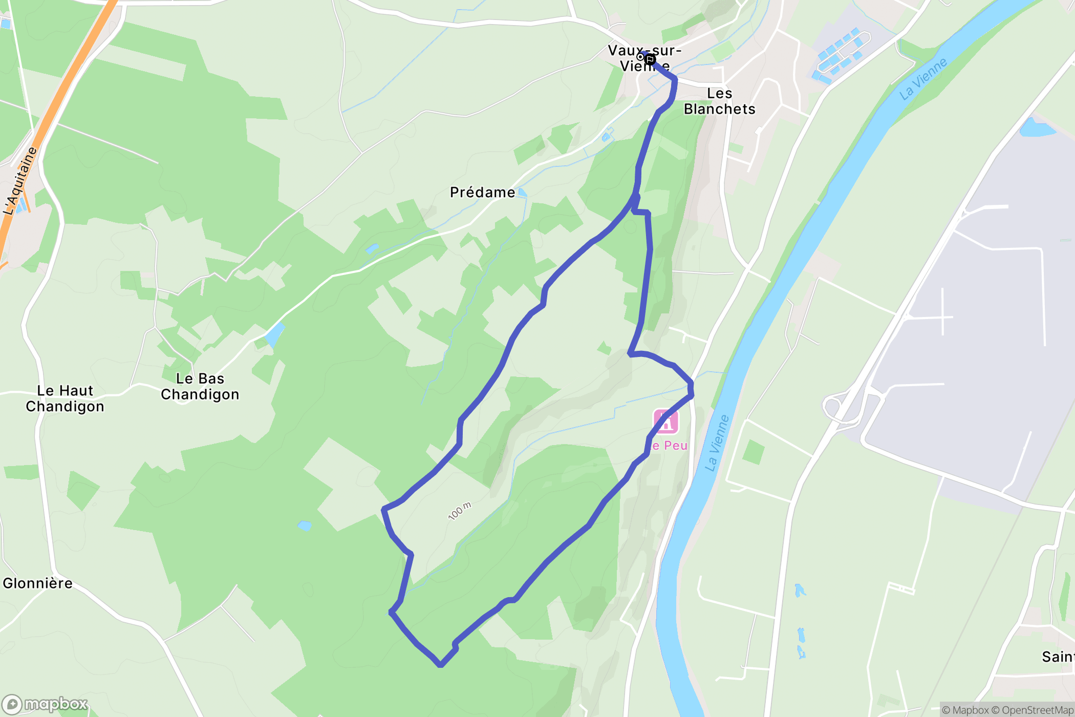 Vaux-sur-Vienne : carte du parcours de randonnée - France