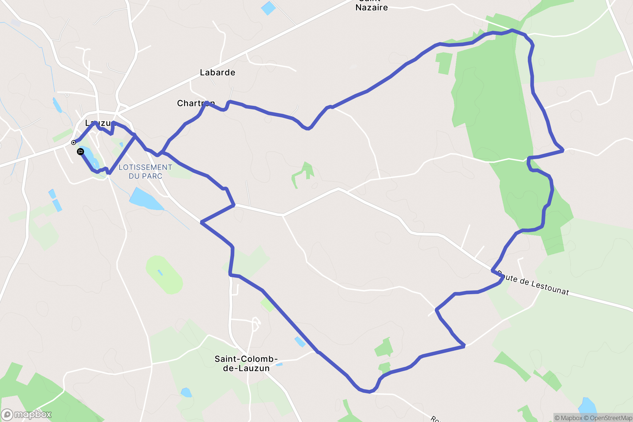 Lauzun : carte du parcours de randonnée - France