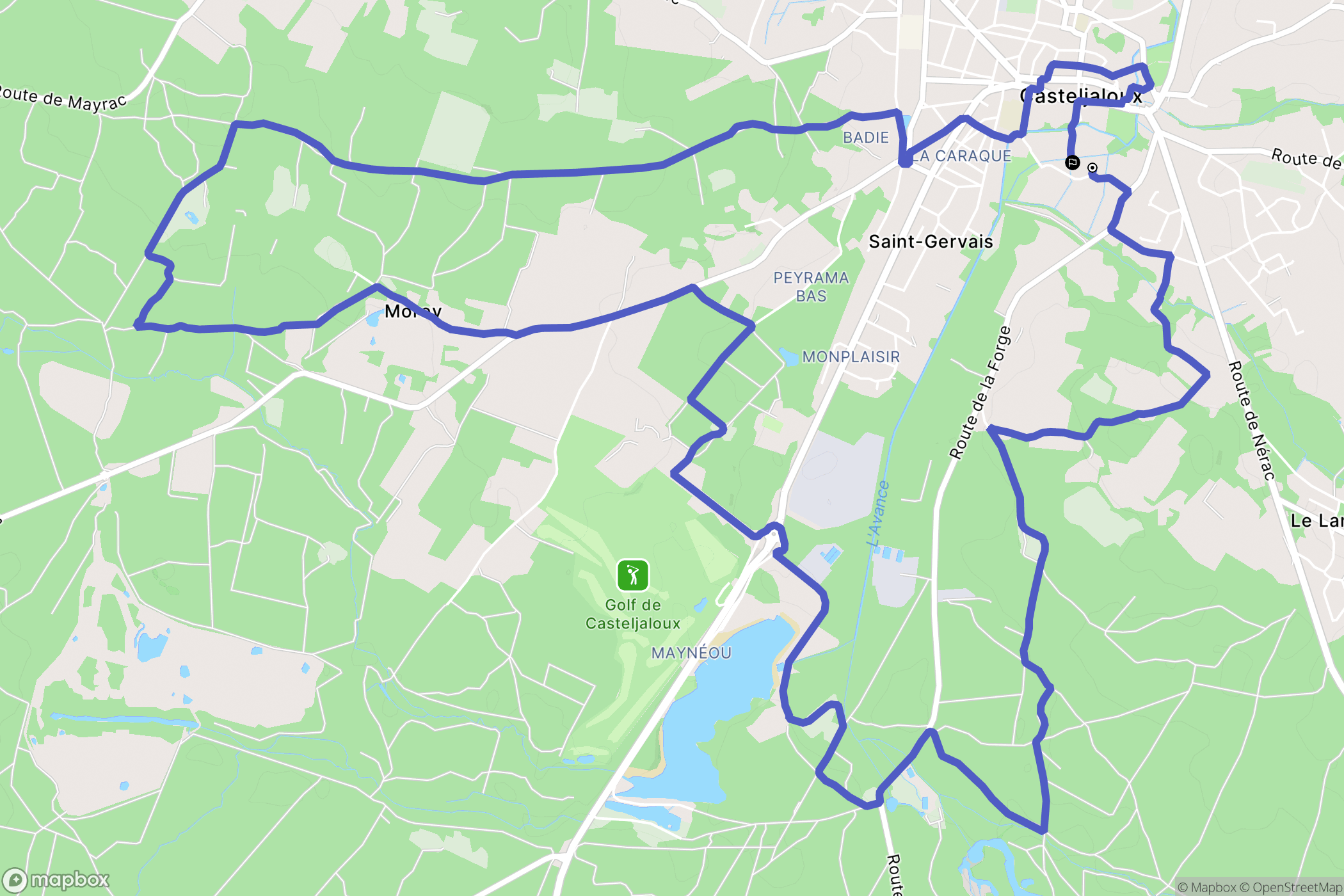 Casteljaloux : carte du parcours de randonnée - France