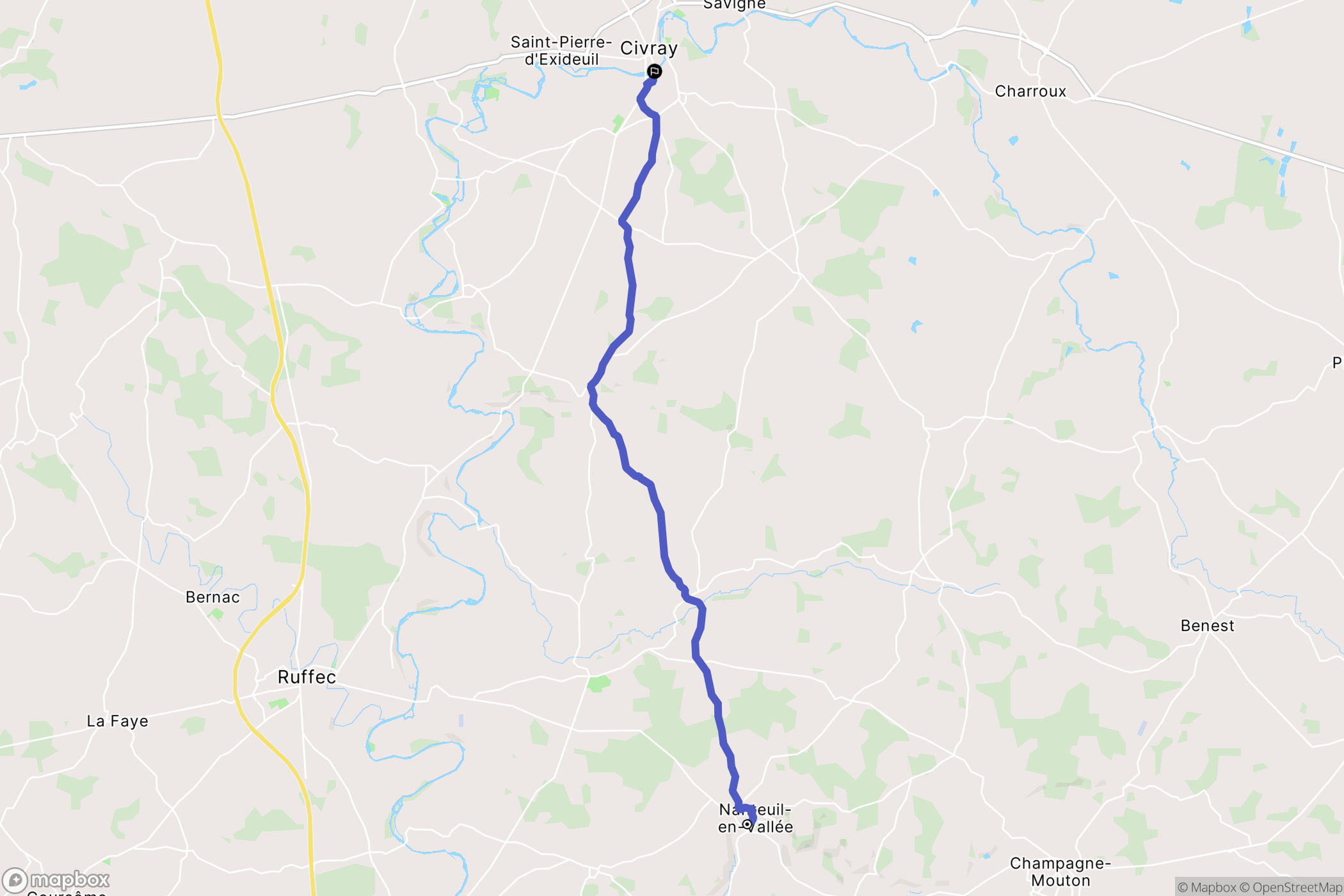 Nanteuil-en-Vallée : carte du parcours de randonnée - France