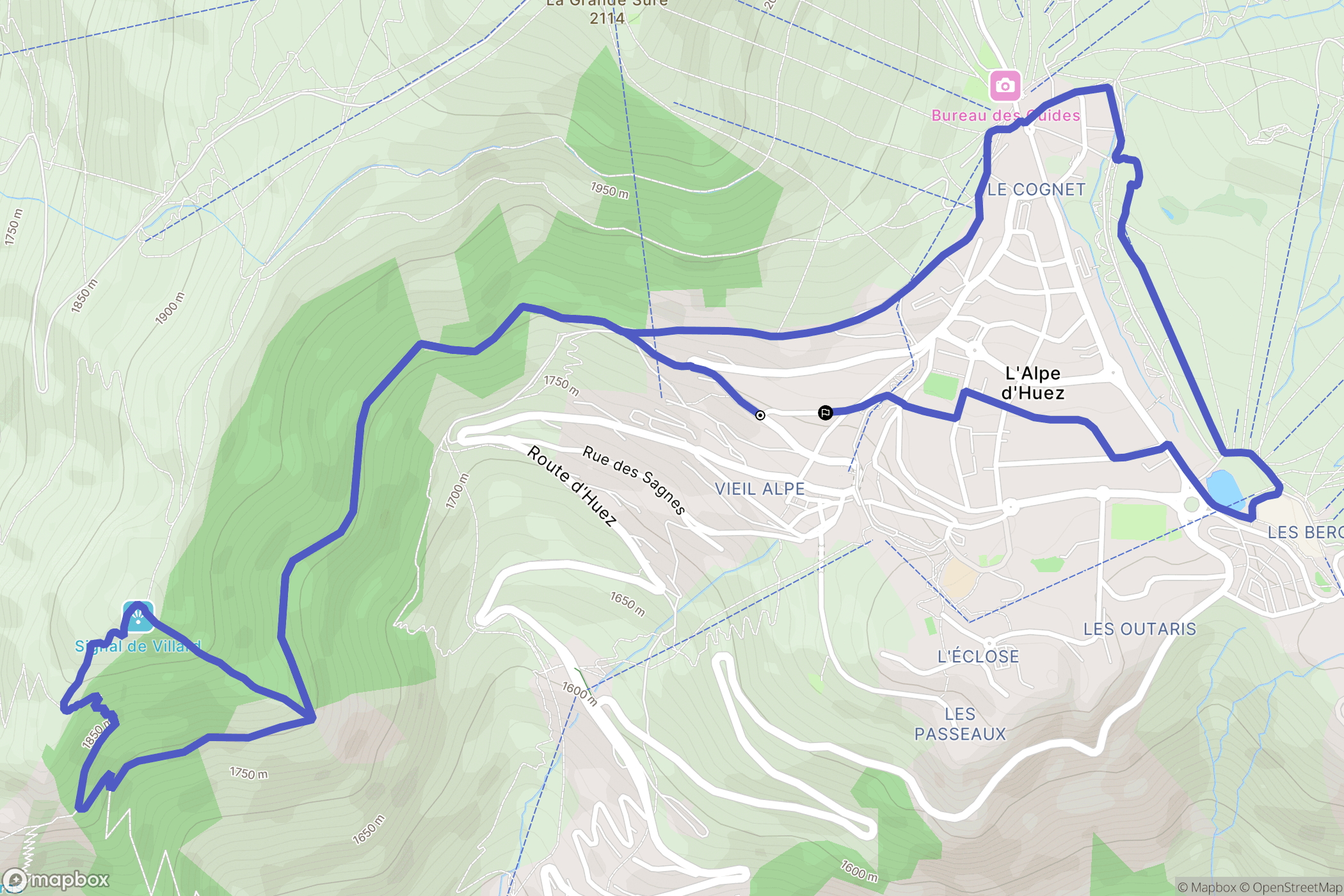 Huez : carte du parcours de randonnée - France