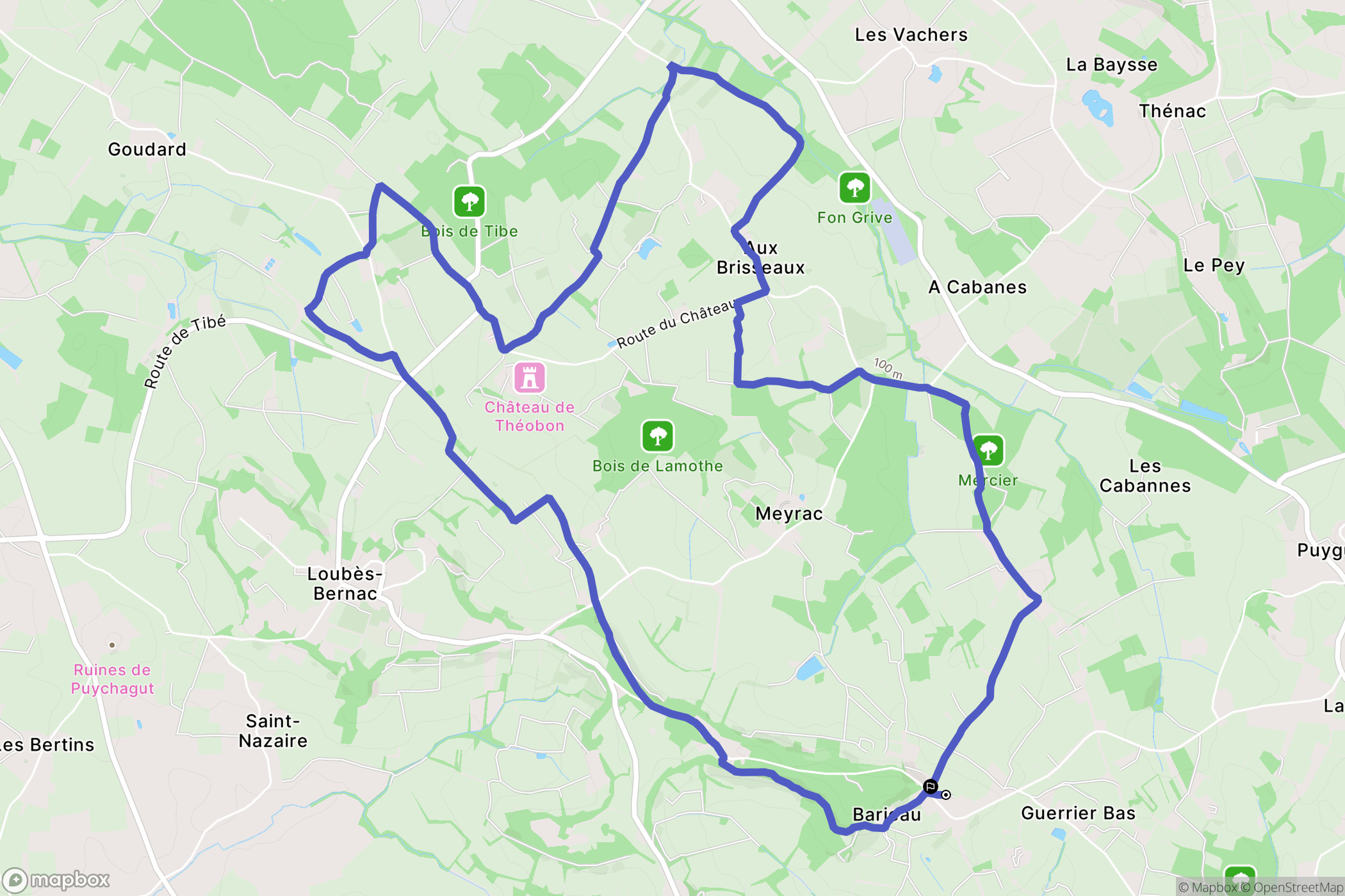 Bernac : carte du parcours de randonnée - France