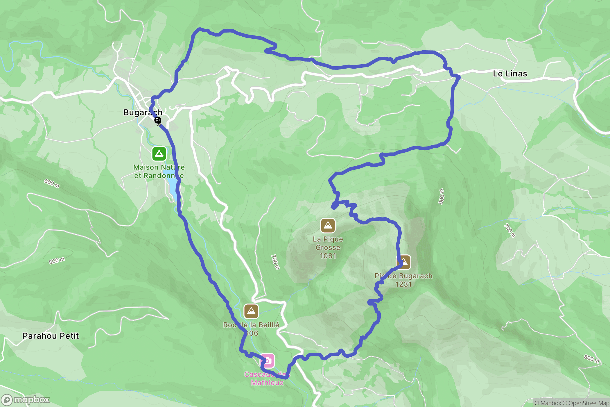 Bugarach : carte du parcours de randonnée - France