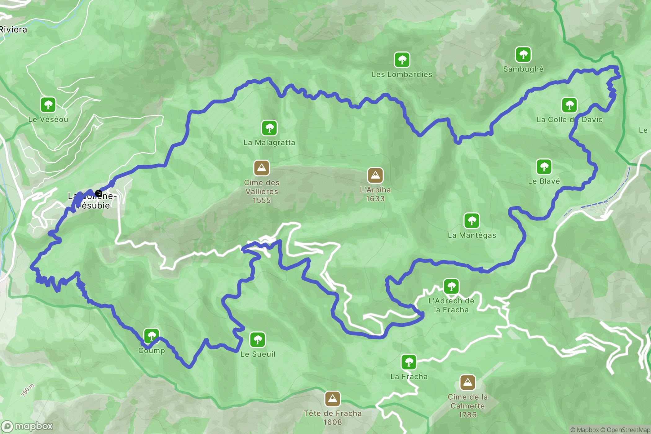 La Bollène-Vésubie : carte du parcours de randonnée - France
