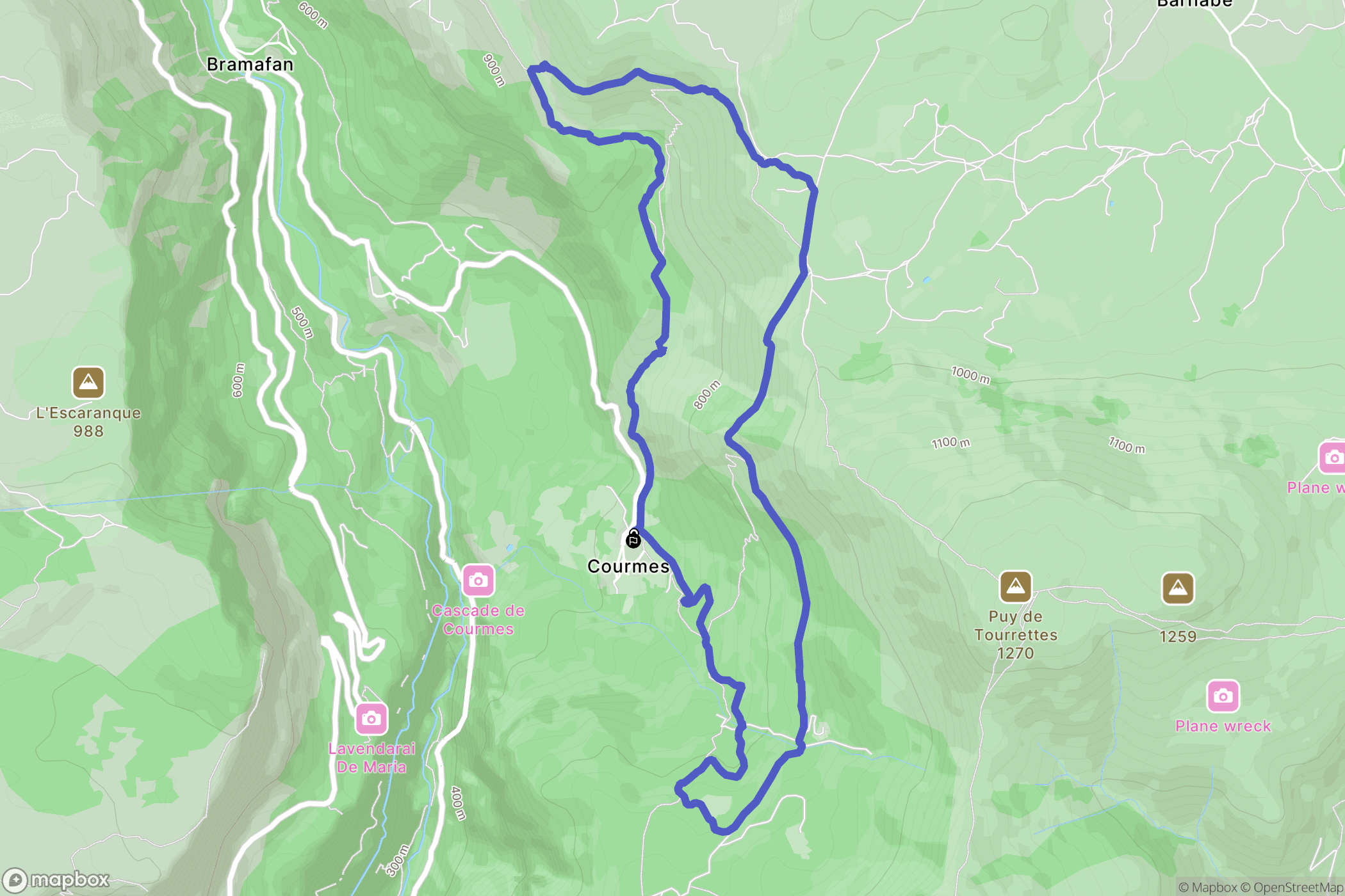 Courmes : carte du parcours de randonnée - France