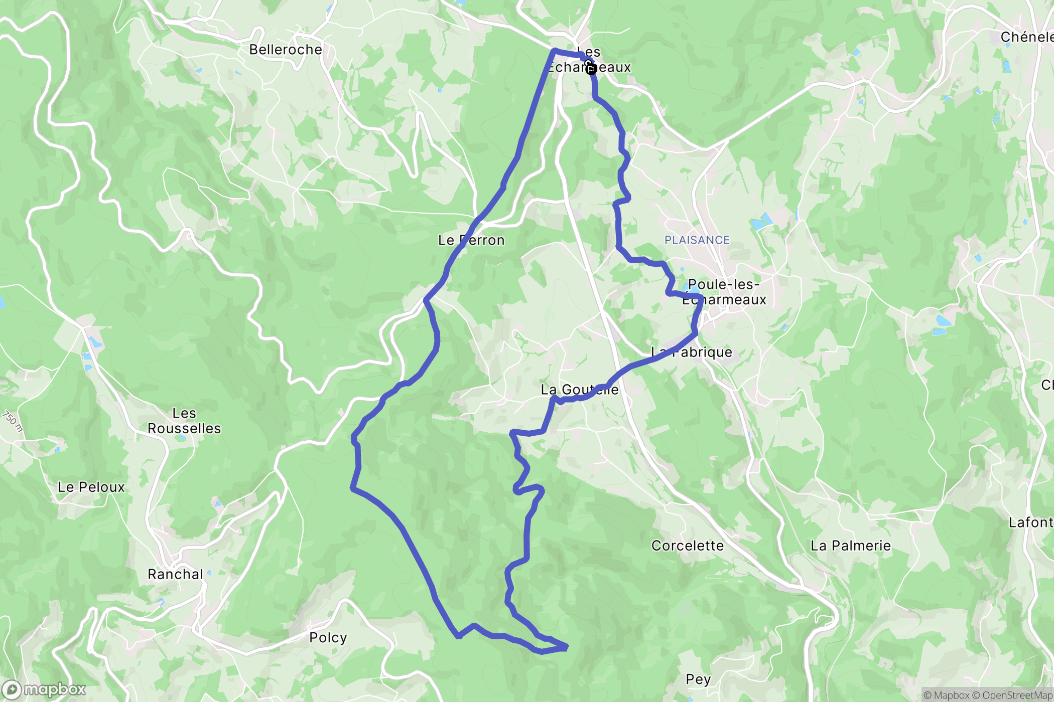 Poule-les-Écharmeaux : carte du parcours de randonnée - France