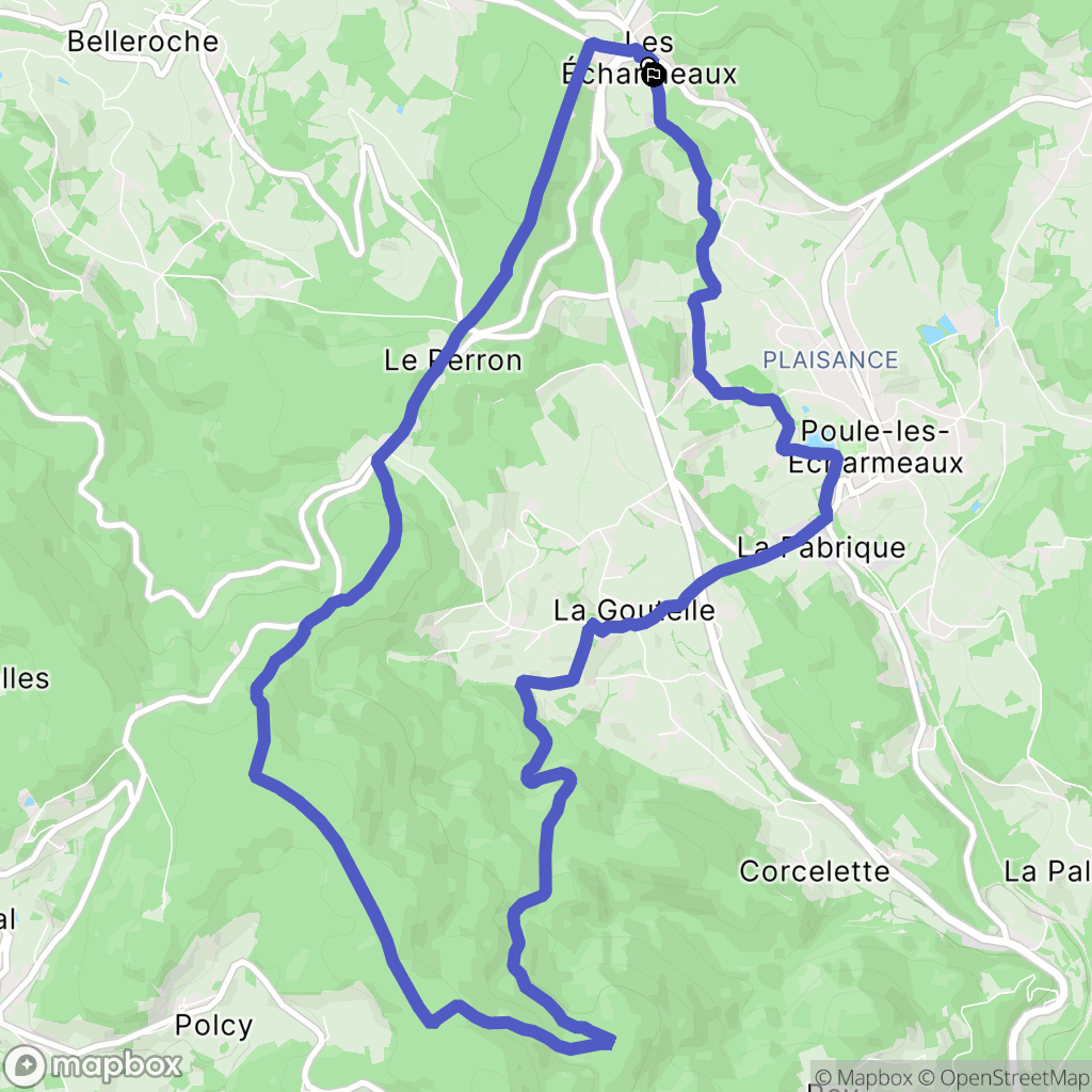 Poule-les-Écharmeaux : carte du parcours de randonnée - France