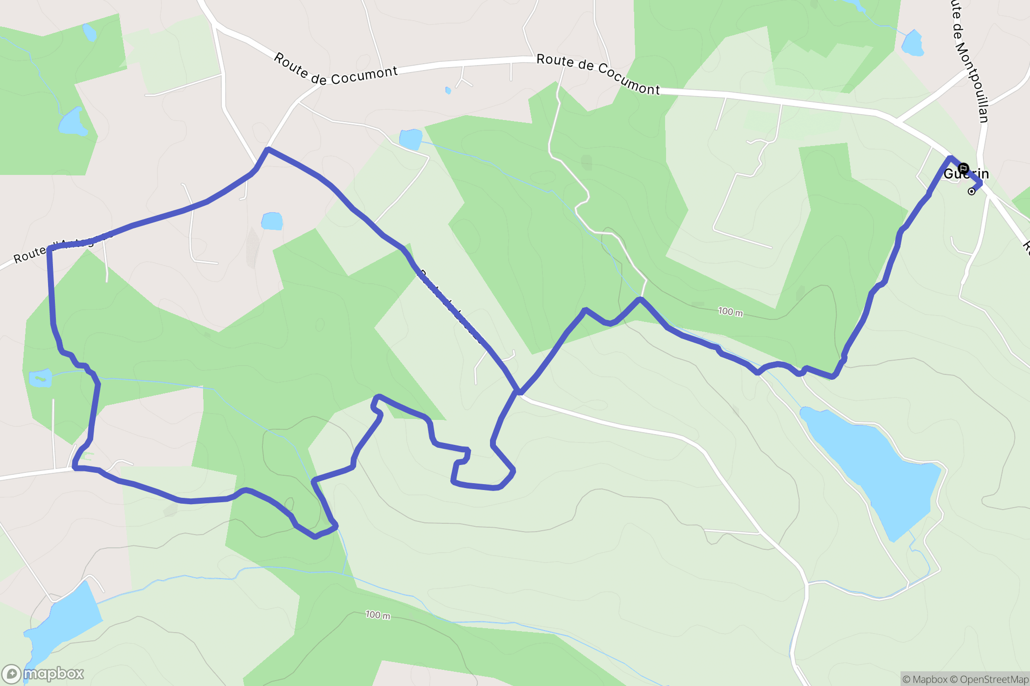 Guérin : carte du parcours de randonnée - France