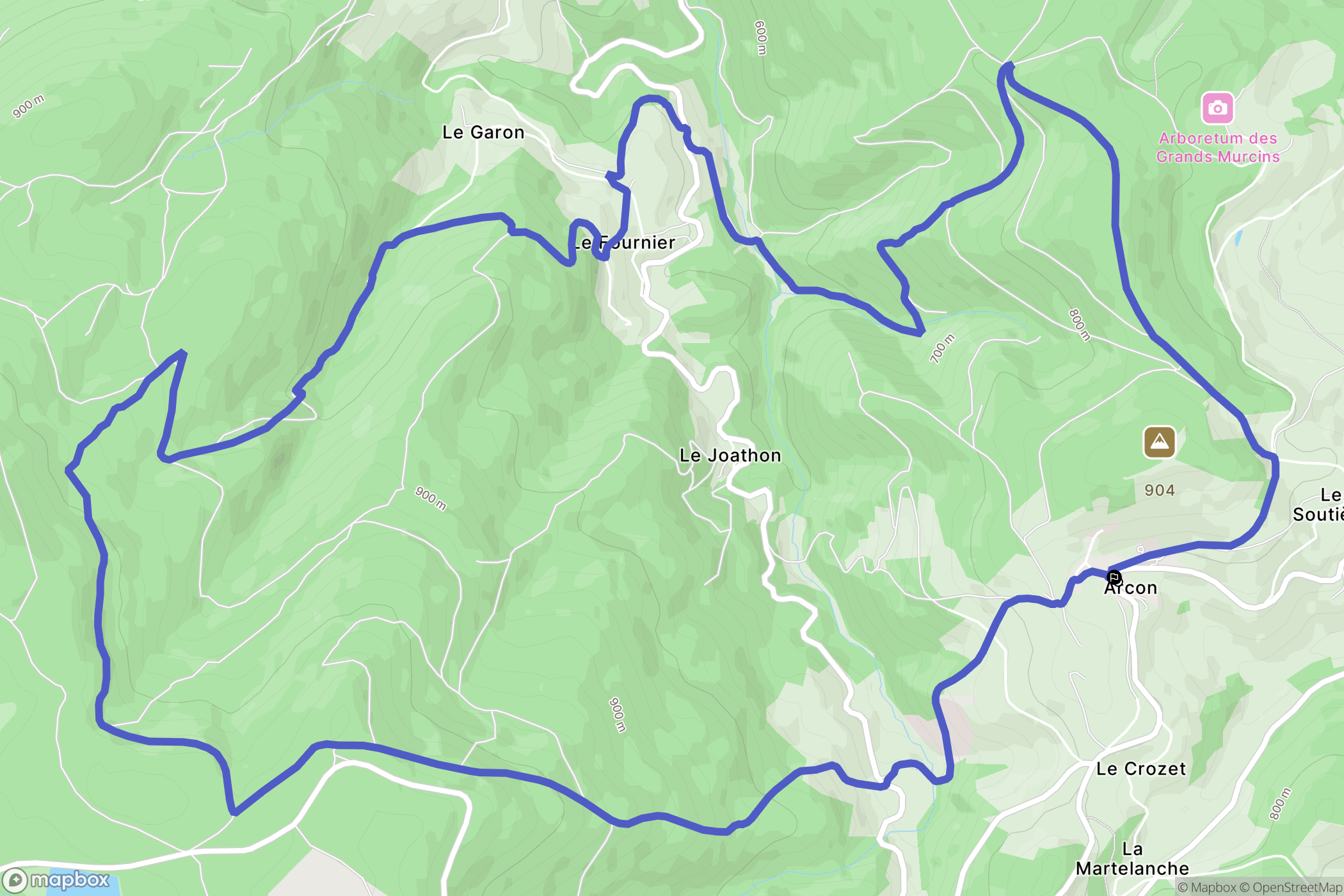 Arcon : carte du parcours de randonnée - France