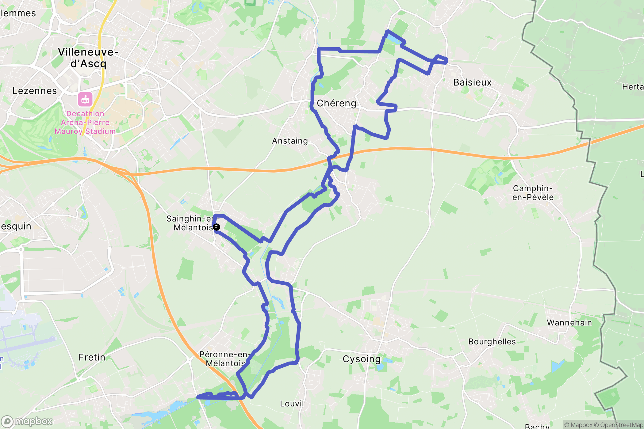 Sainghin-en-Mélantois : carte du parcours de randonnée - France