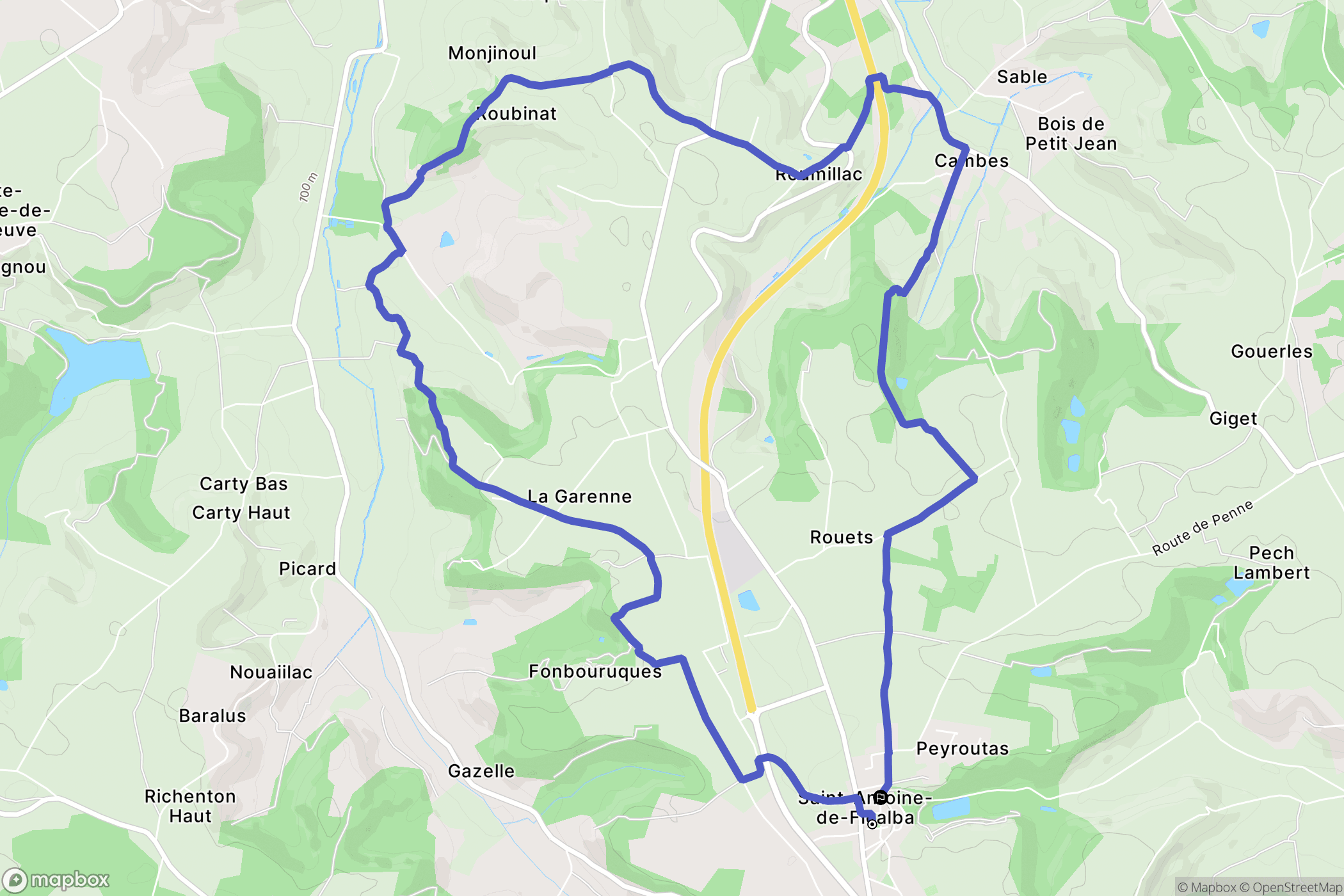 Saint-Antoine-de-Ficalba : carte du parcours de randonnée - France