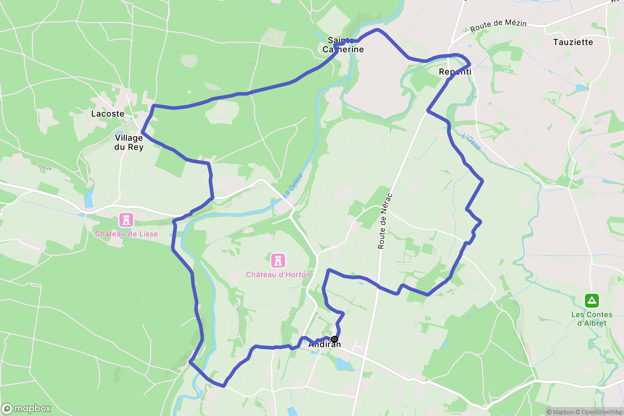 Andiran : carte du parcours de randonnée - France
