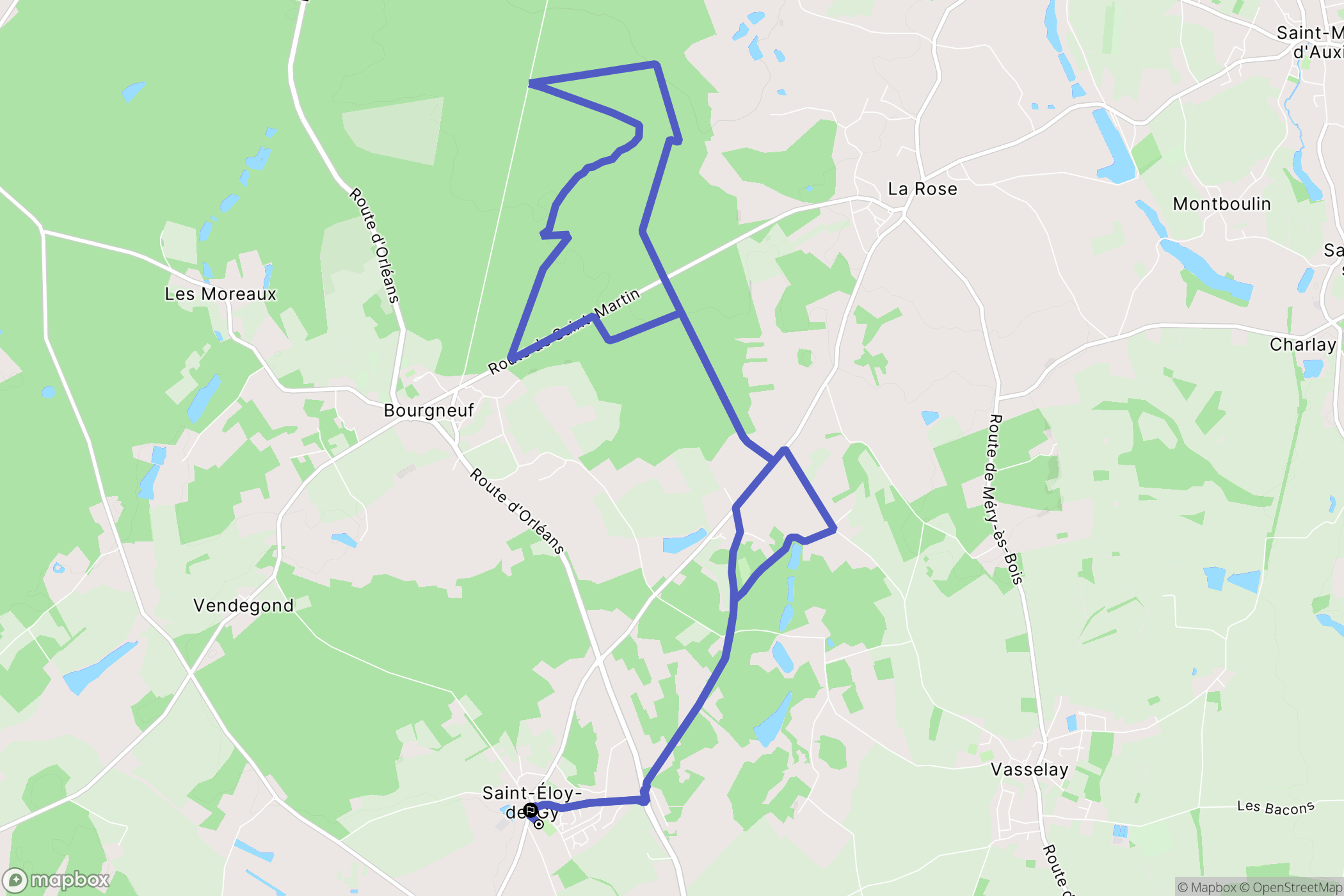Saint-Éloy-de-Gy : carte du parcours de randonnée - France