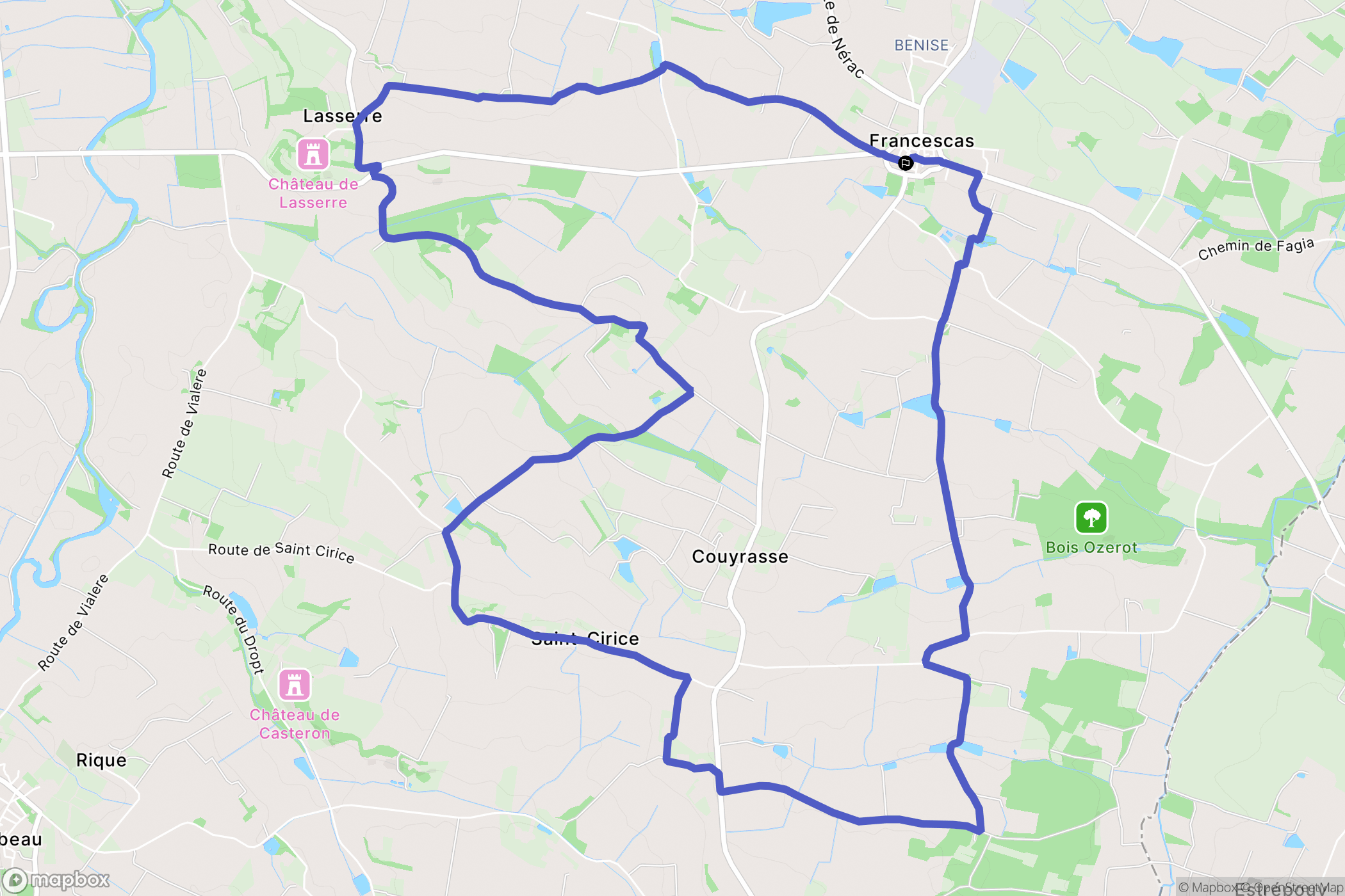 Francescas : carte du parcours de randonnée - France
