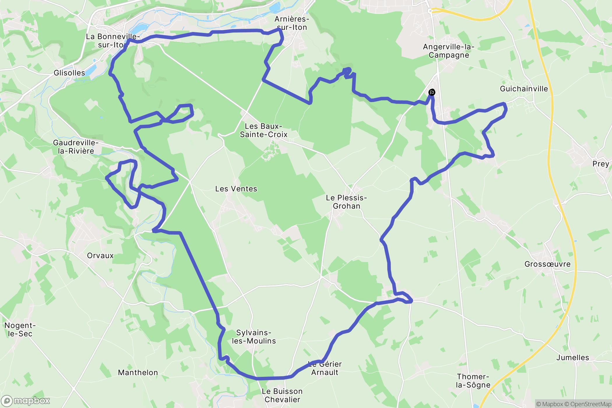 Angerville-la-Campagne : carte du parcours de randonnée - France