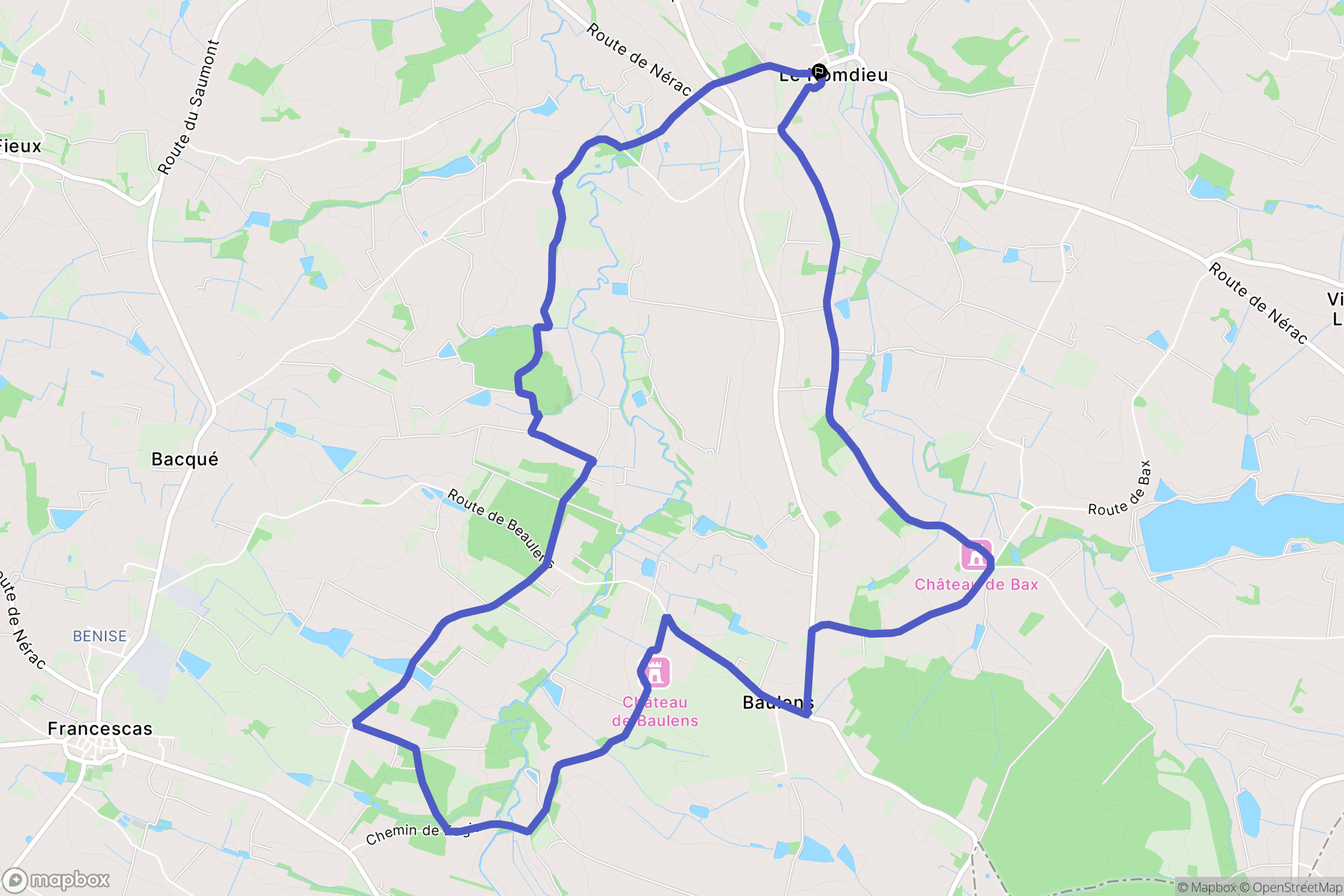 Nomdieu : carte du parcours de randonnée - France