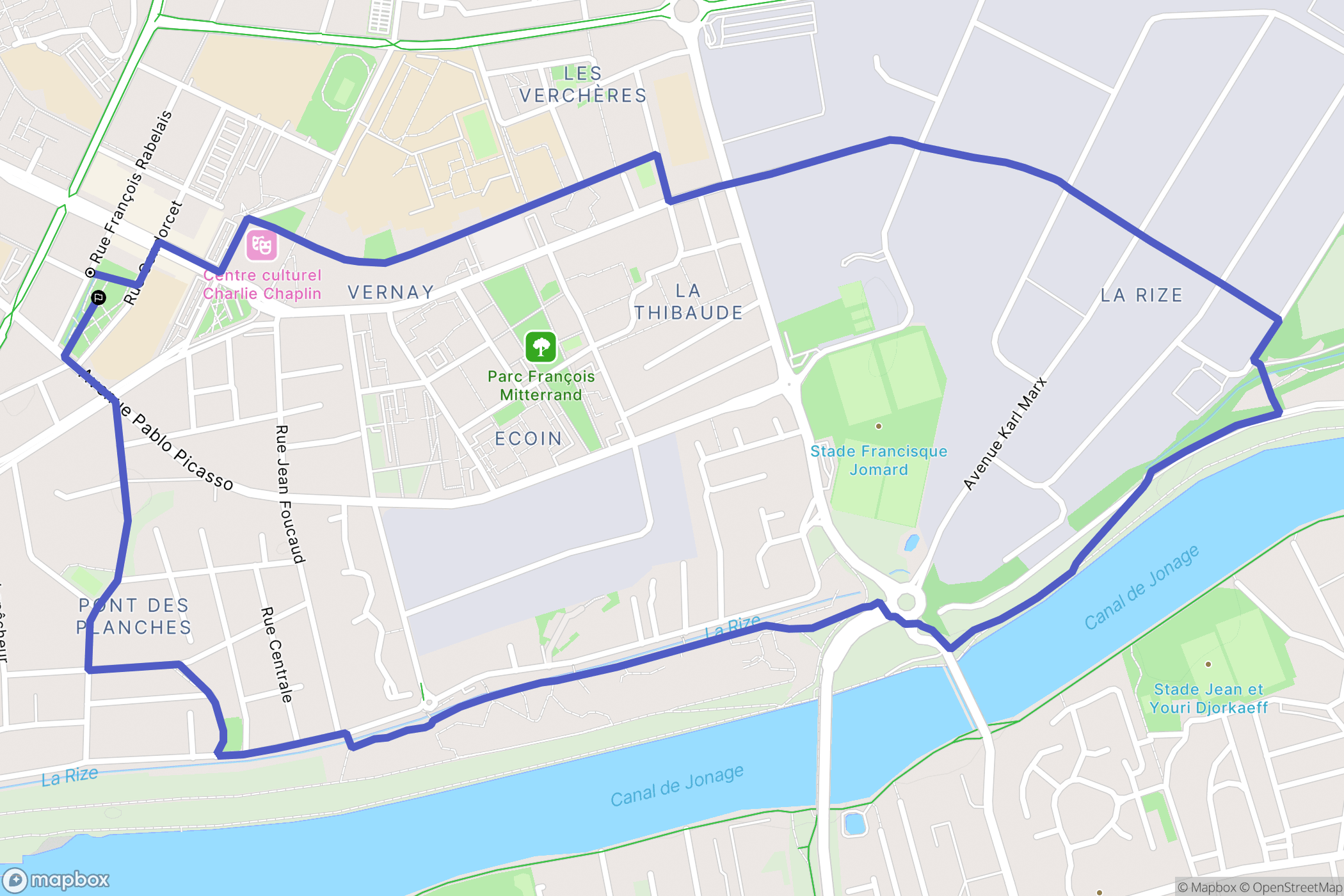 Vaulx-en-Velin : carte du parcours de randonnée - France