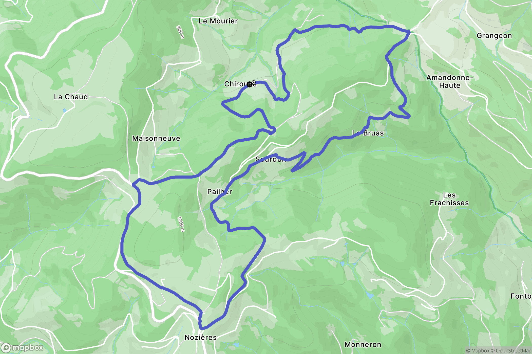 Nozières : carte du parcours de randonnée - France