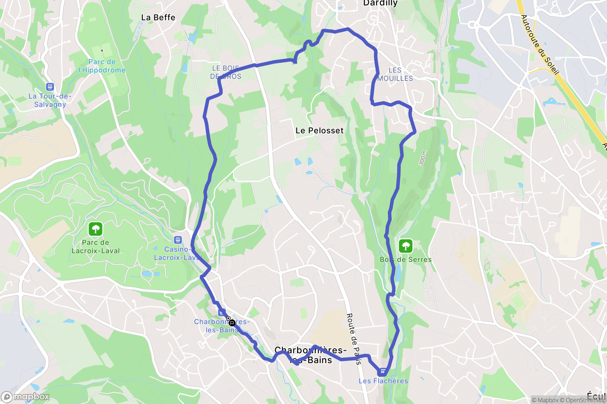 Charbonnières-les-Bains : carte du parcours de randonnée - France