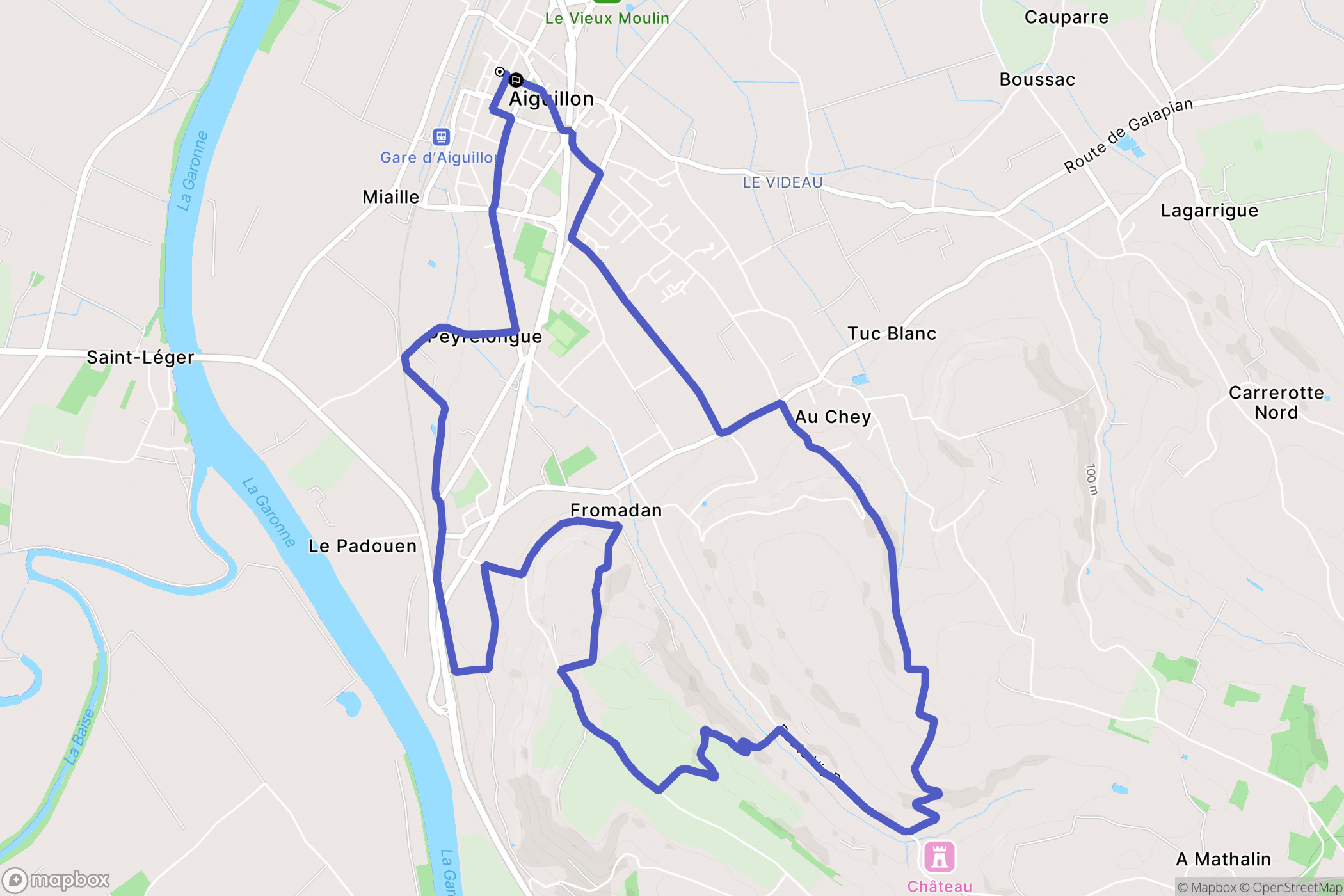Aiguillon : carte du parcours de randonnée - France