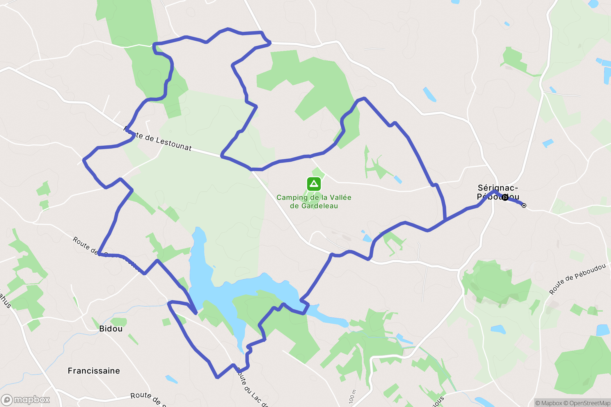 Sérignac-Péboudou : carte du parcours de randonnée - France