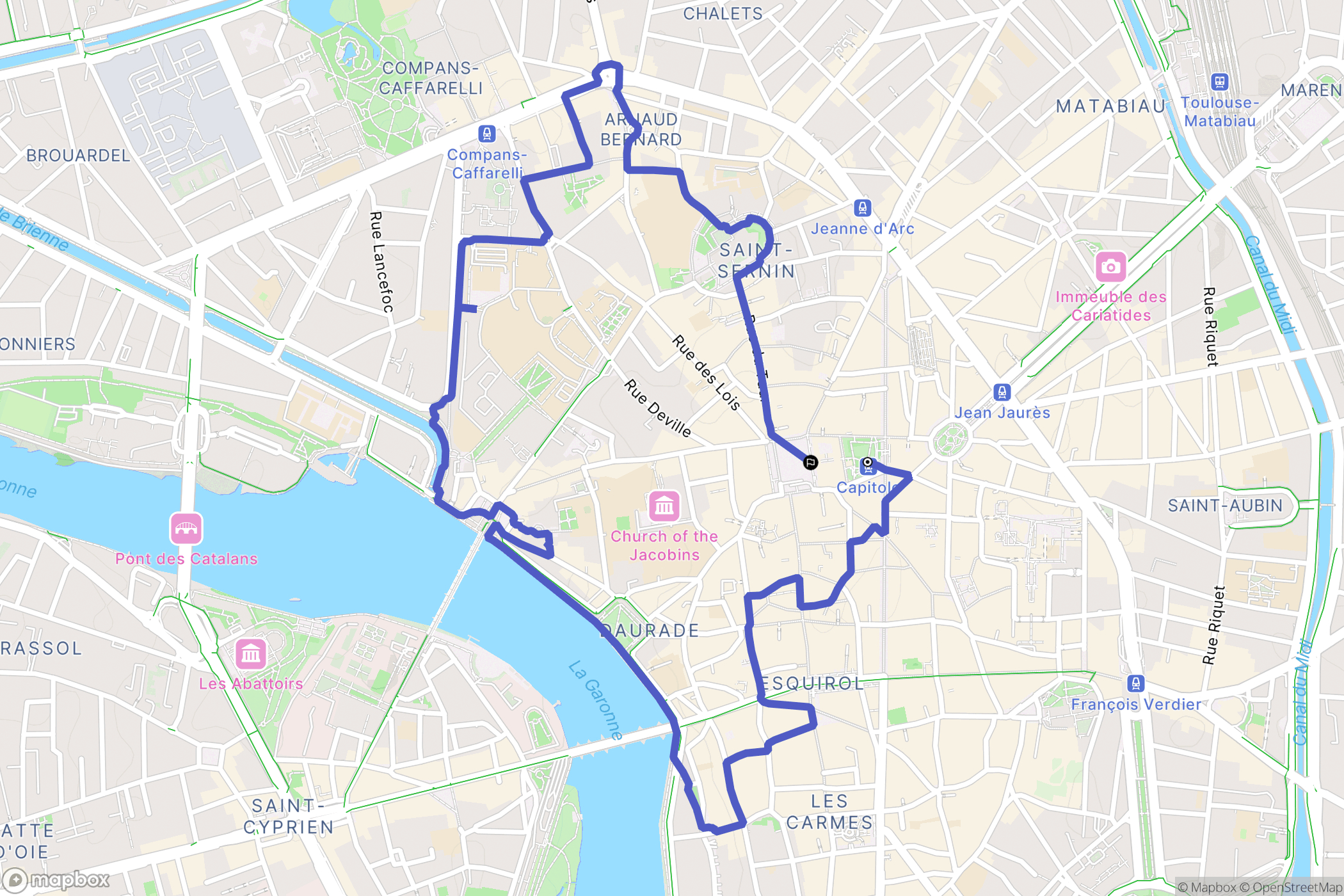 Toulouse : carte du parcours de randonnée - France