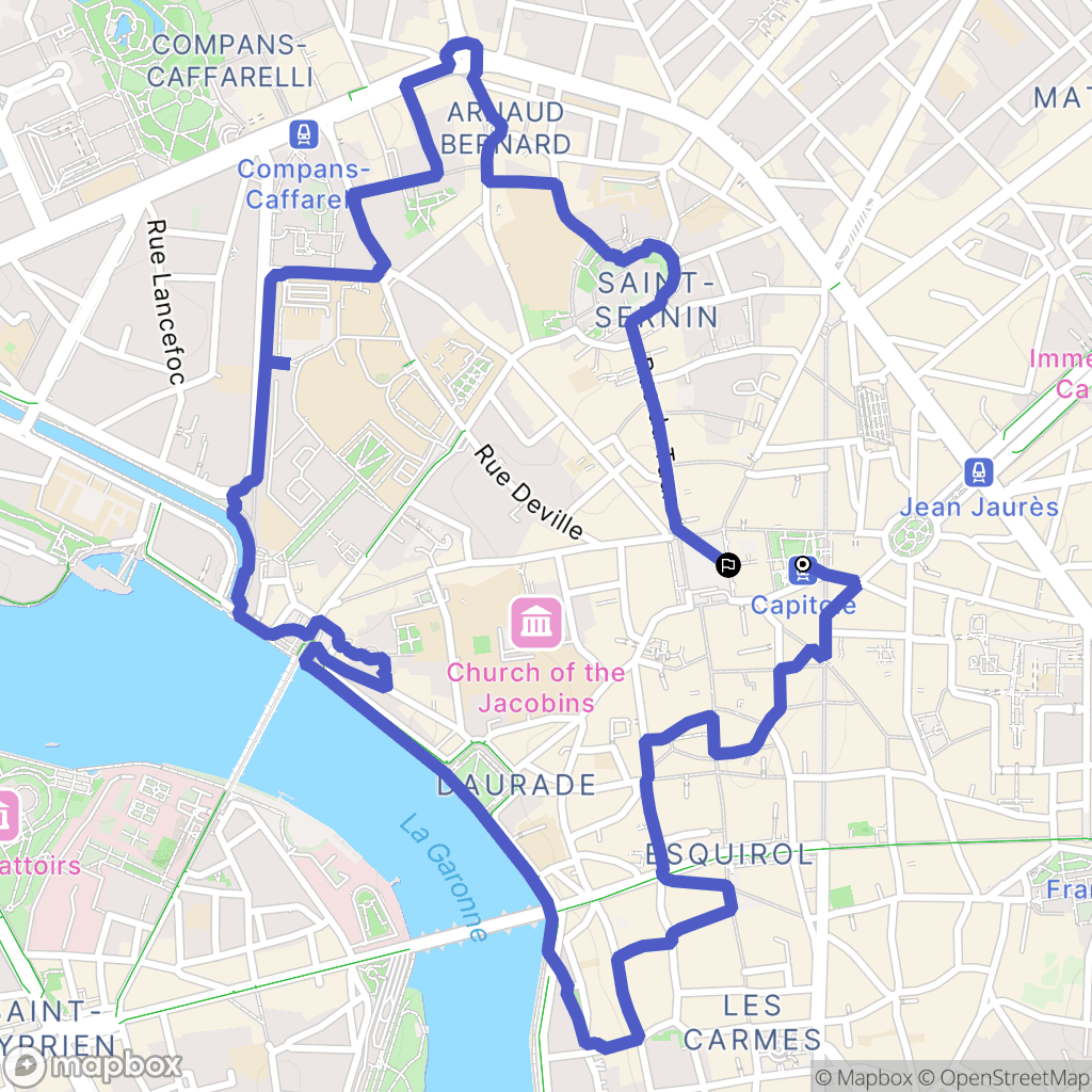 Toulouse : carte du parcours de randonnée - France