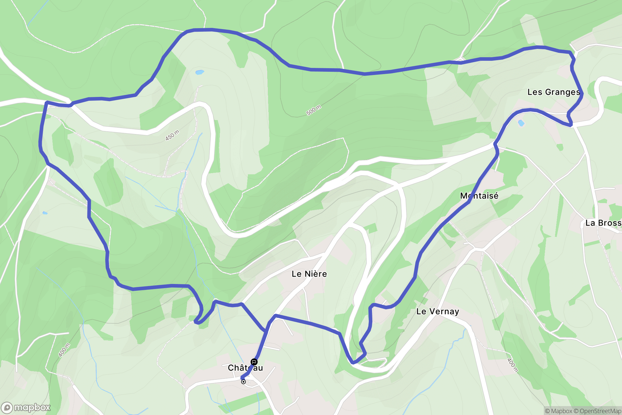 Château : carte du parcours de randonnée - France