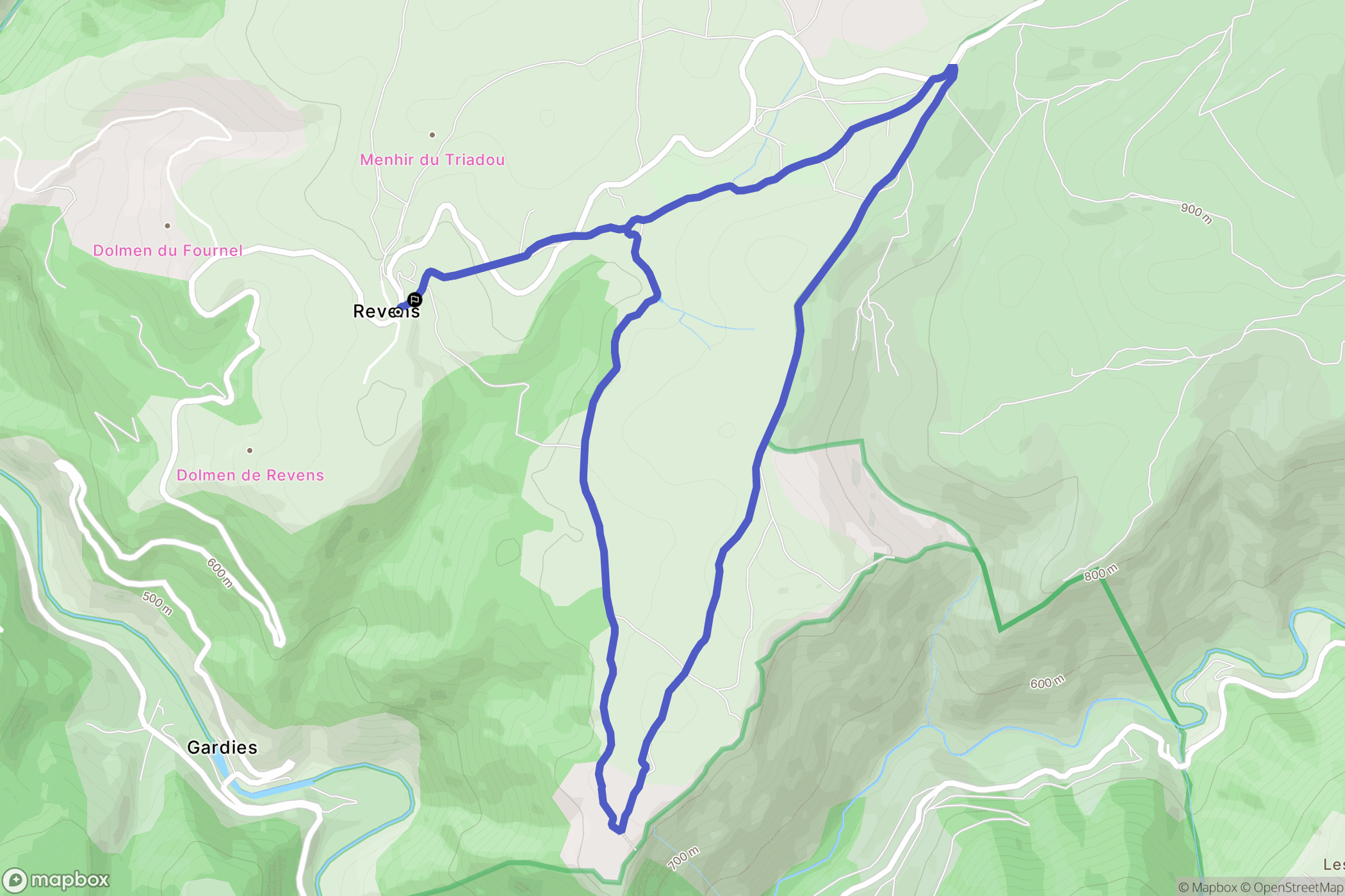 Revens : carte du parcours de randonnée - France
