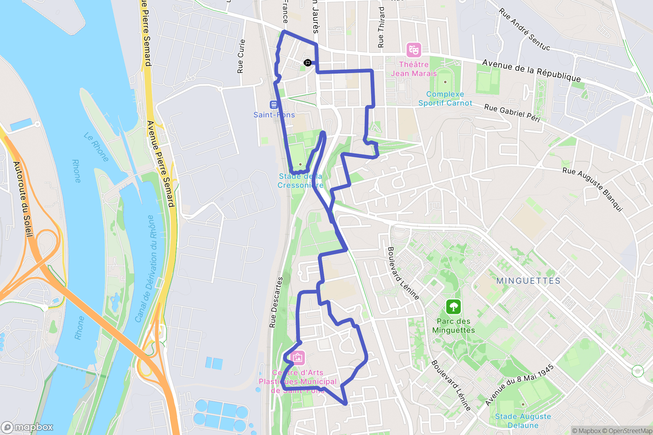 Saint-Fons : carte du parcours de randonnée - France