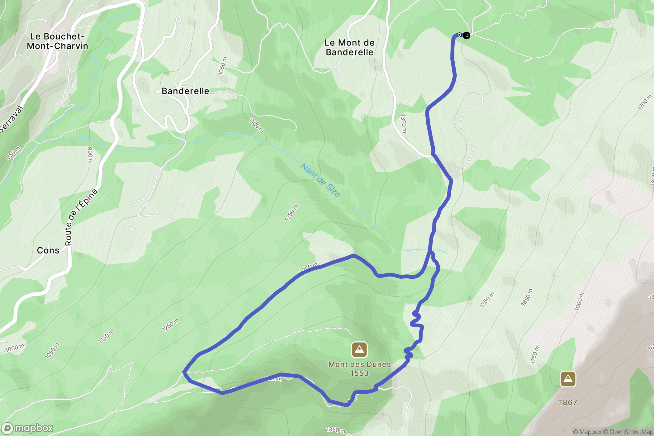 Le Bouchet-Mont-Charvin : carte du parcours de randonnée - France