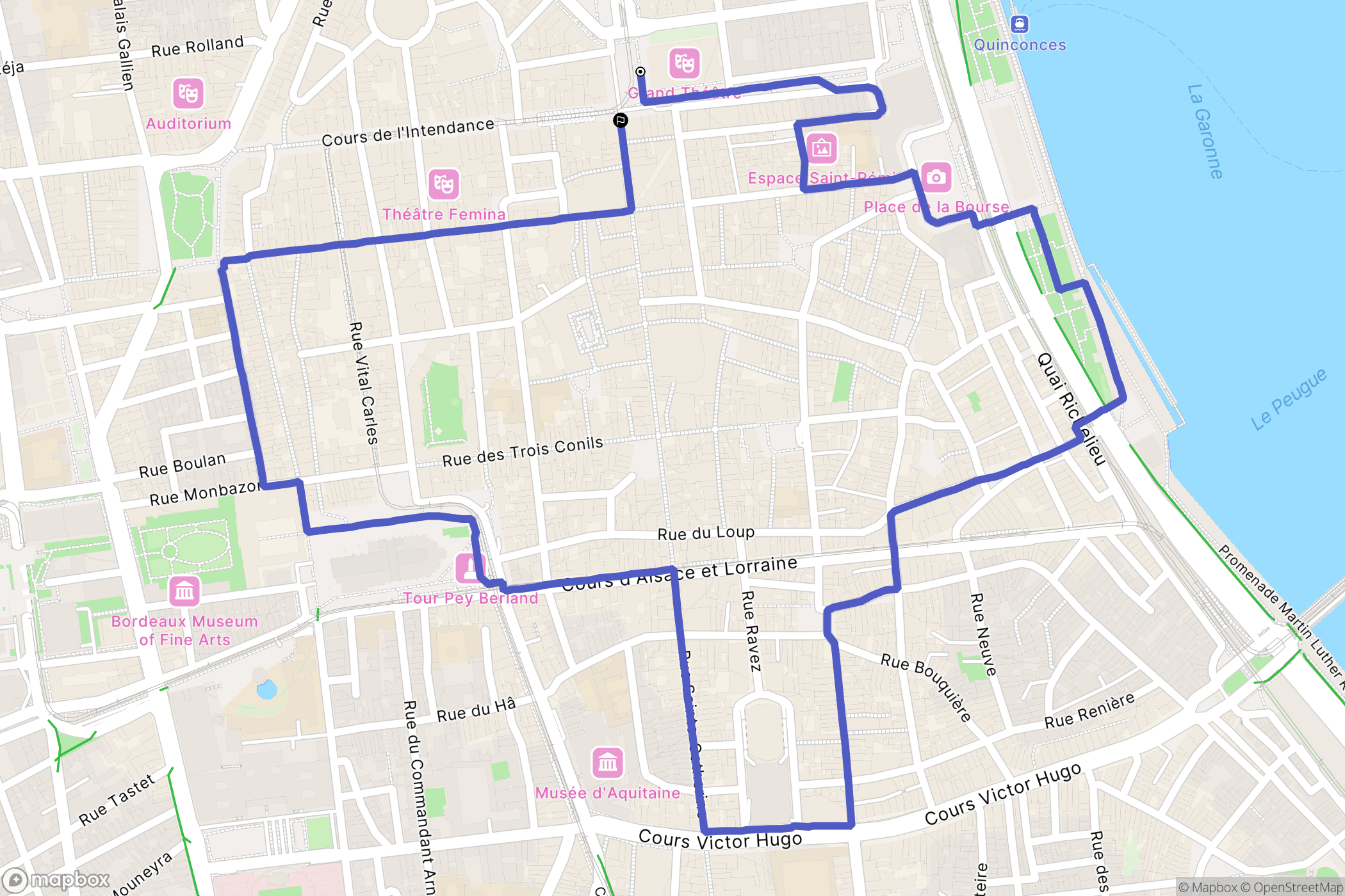 Bordeaux : carte du parcours de randonnée - France