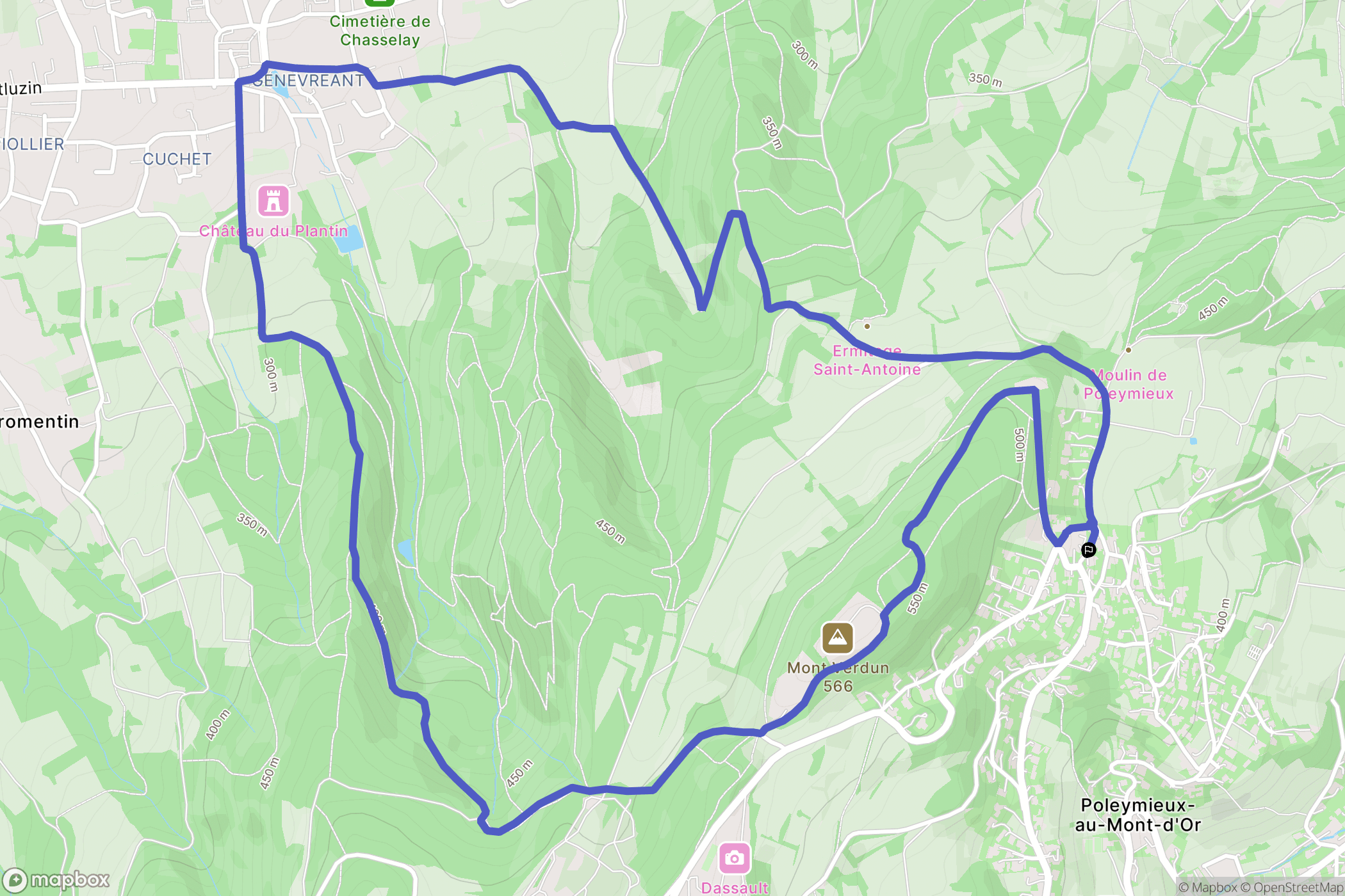 Poleymieux-au-Mont-d'Or : carte du parcours de randonnée - France