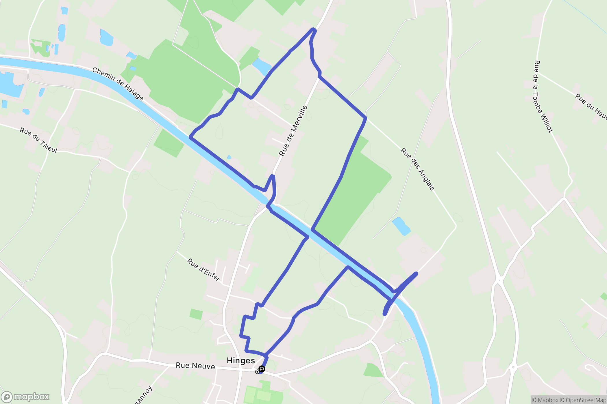 Hinges : carte du parcours de randonnée - France