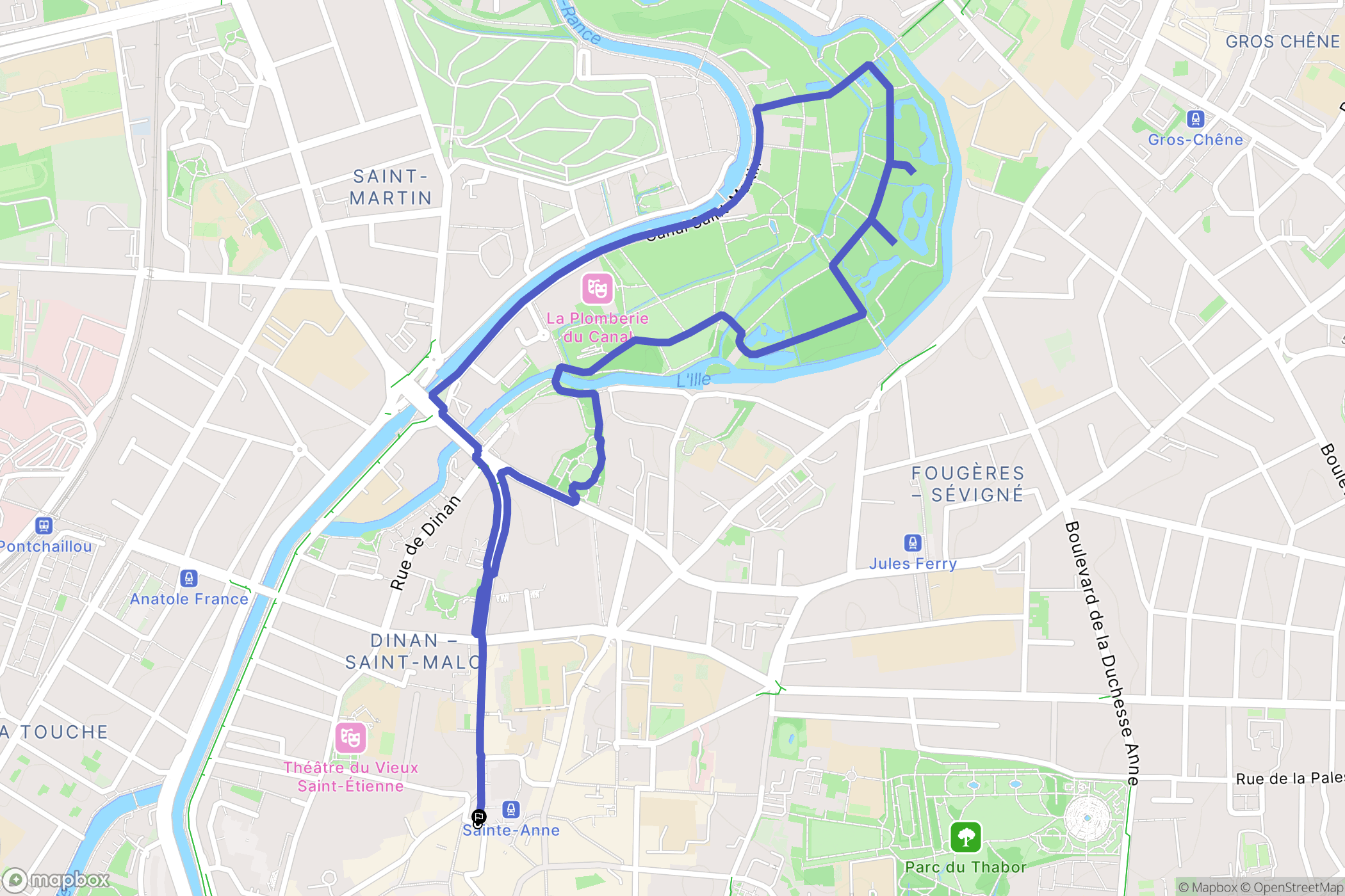 Rennes : carte du parcours de randonnée - France