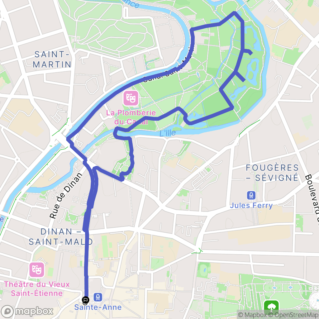 Rennes : carte du parcours de randonnée - France