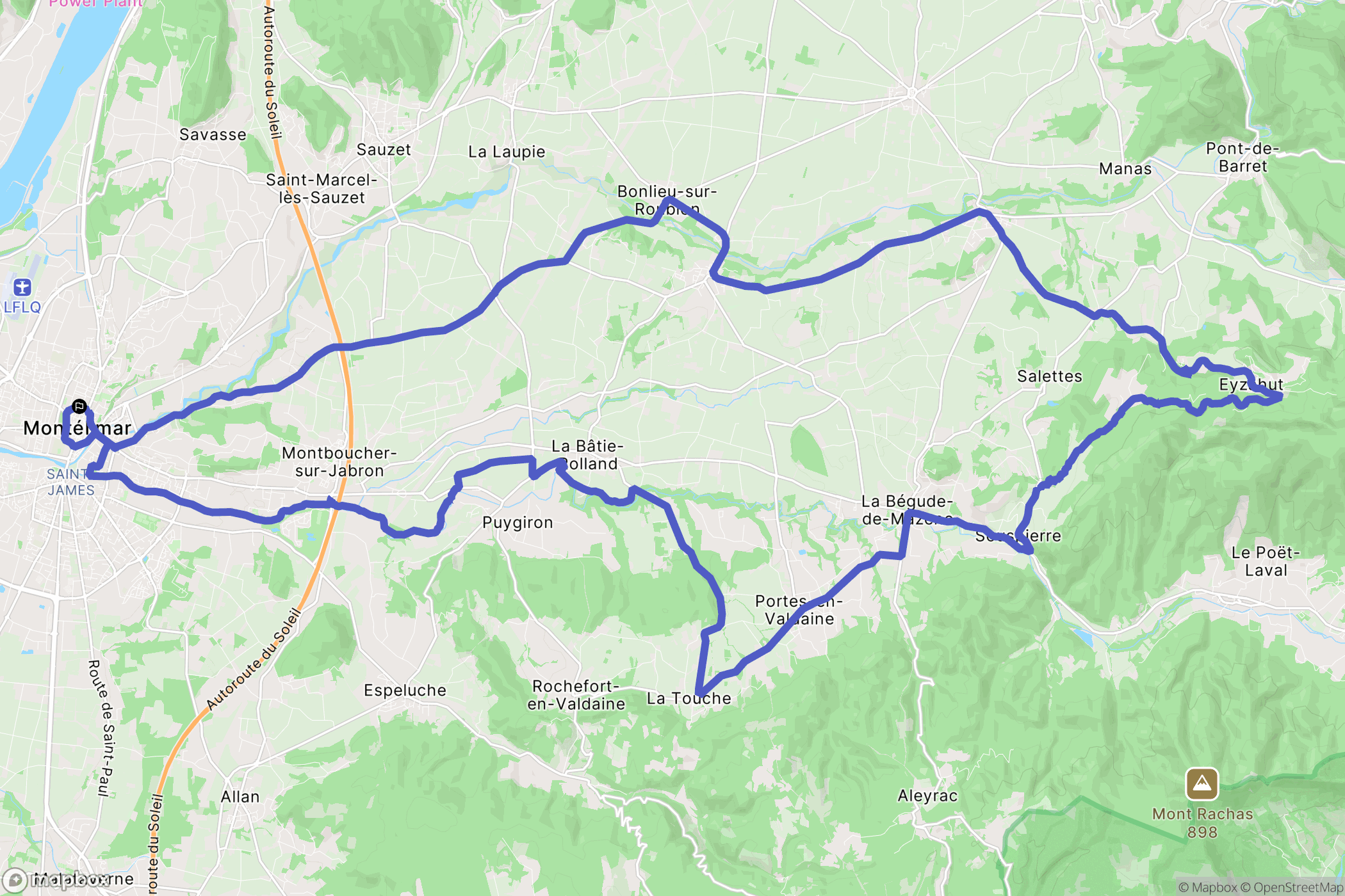 Montélimar : carte du parcours de randonnée - France