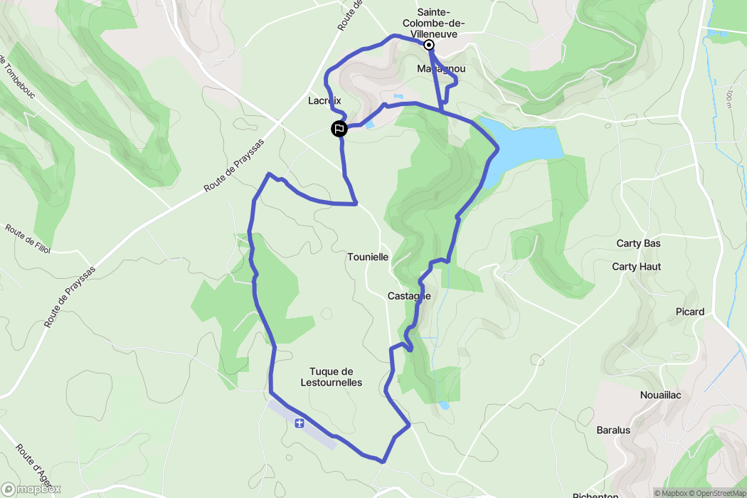 Sainte-Colombe-de-Villeneuve : carte du parcours de randonnée - France