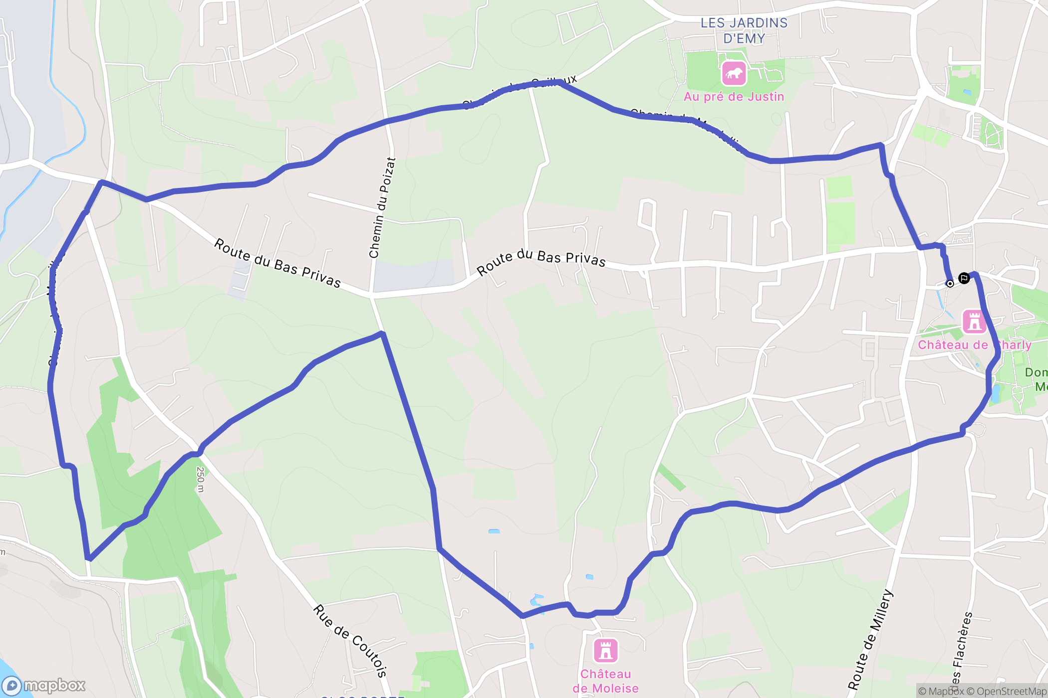 Charly : carte du parcours de randonnée - France