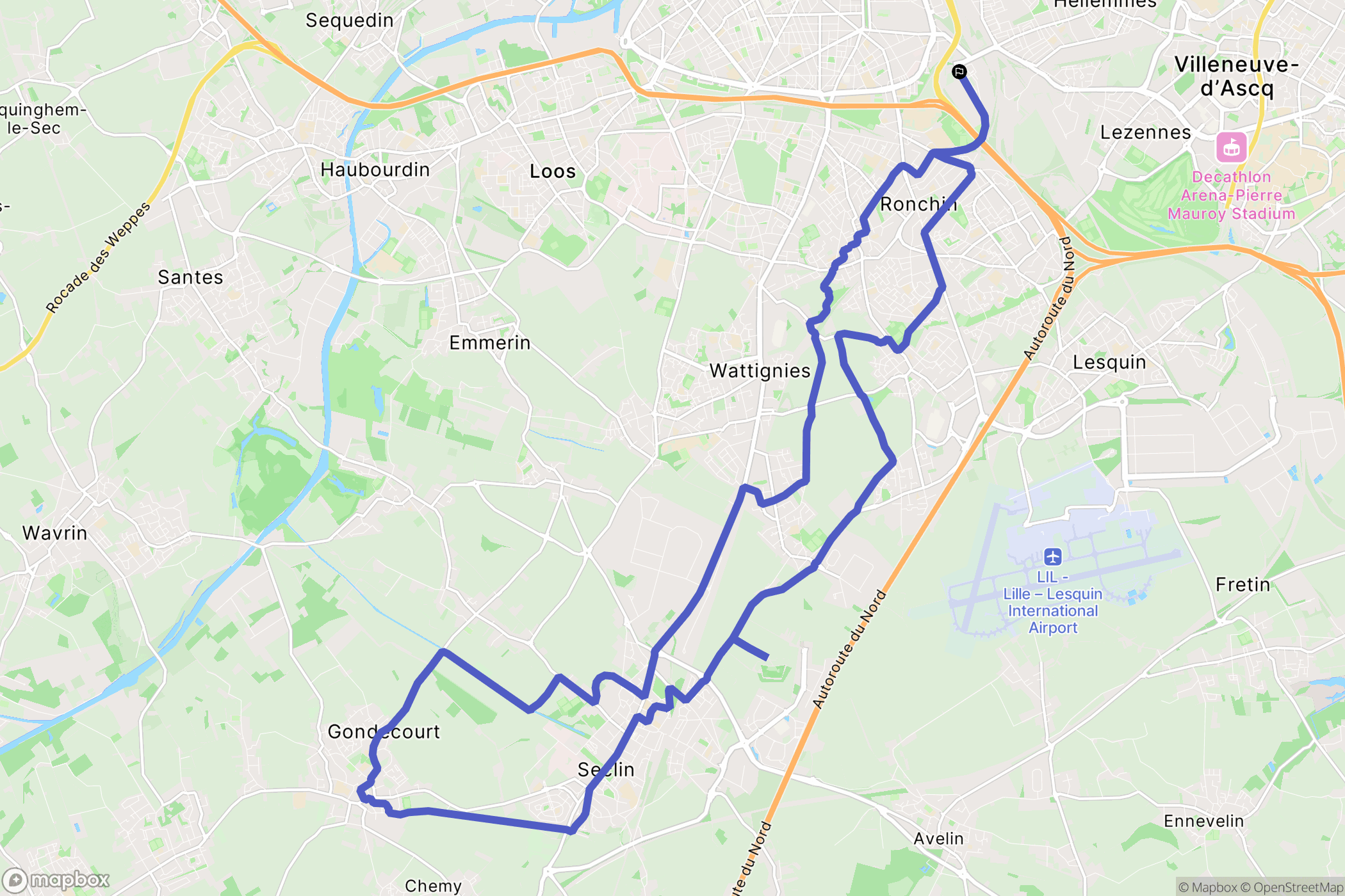 Lille : carte du parcours de randonnée - France