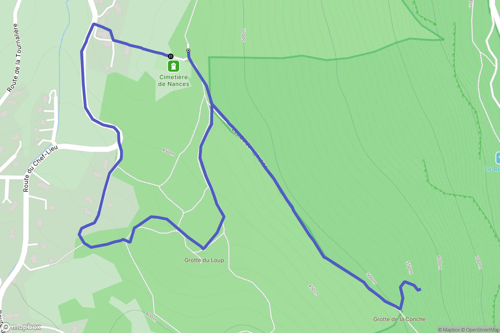 Nances : carte du parcours de randonnée - France