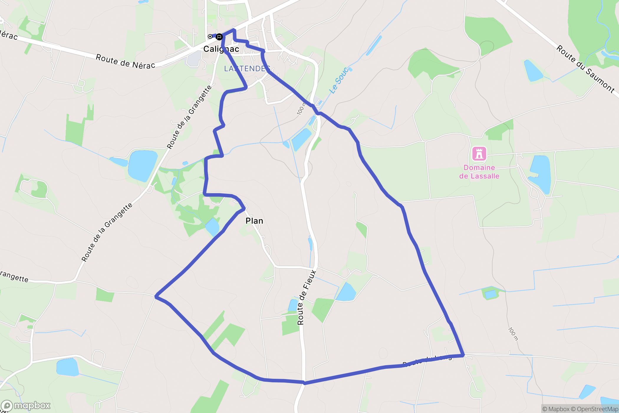Calignac : carte du parcours de randonnée - France