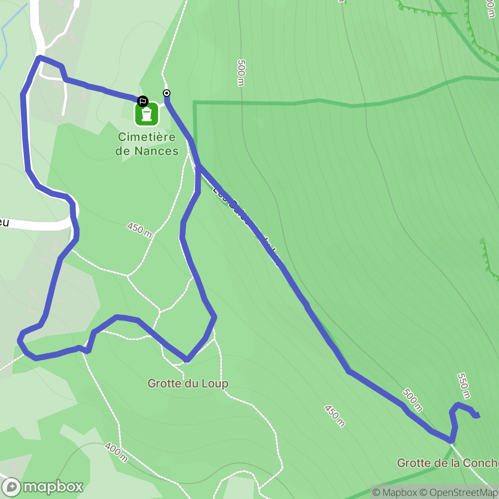 Nances : carte du parcours de randonnée - France