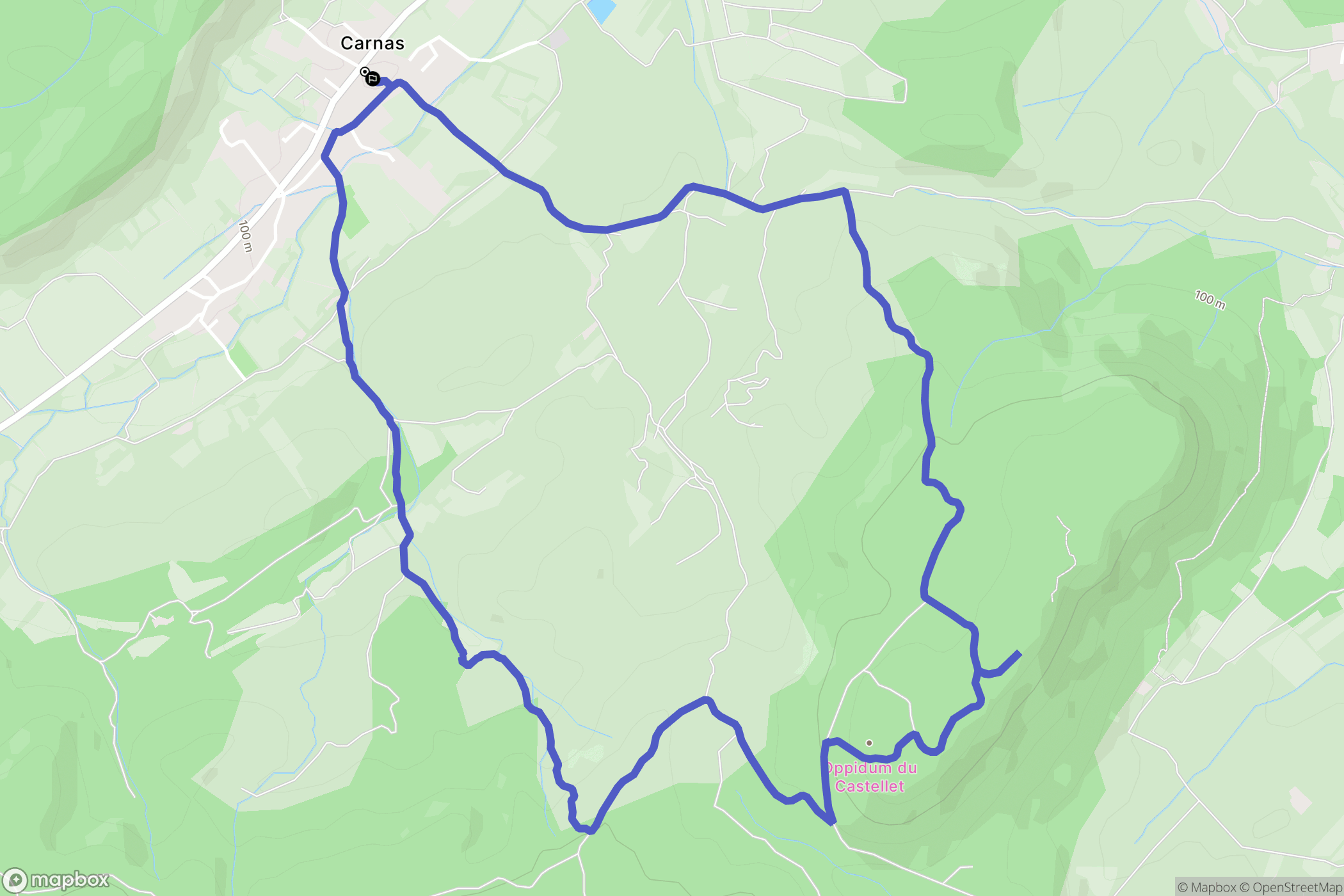 Carnas : carte du parcours de randonnée - France