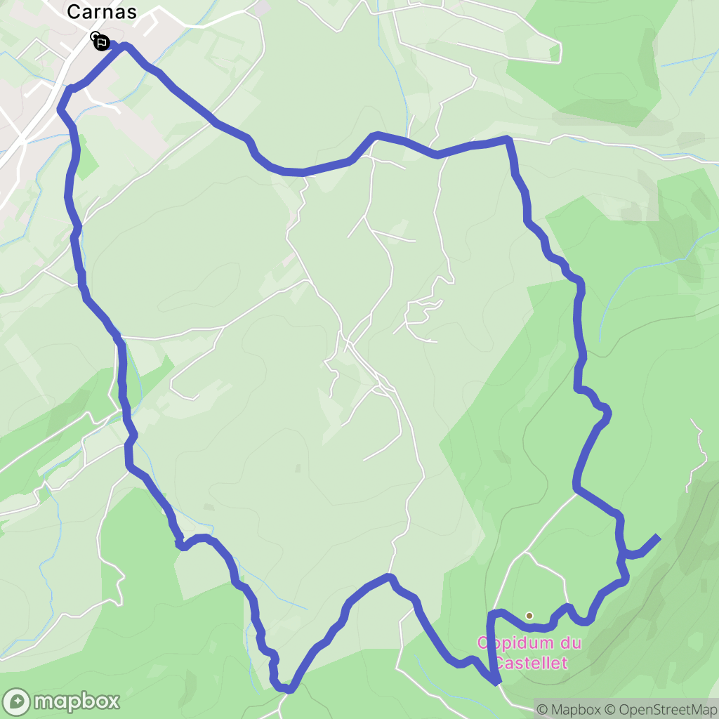 Carnas : carte du parcours de randonnée - France